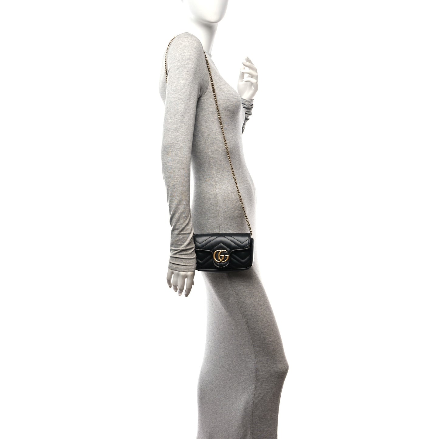 Calfskin Matelasse Super Mini GG Marmont Shoulder Bag Black