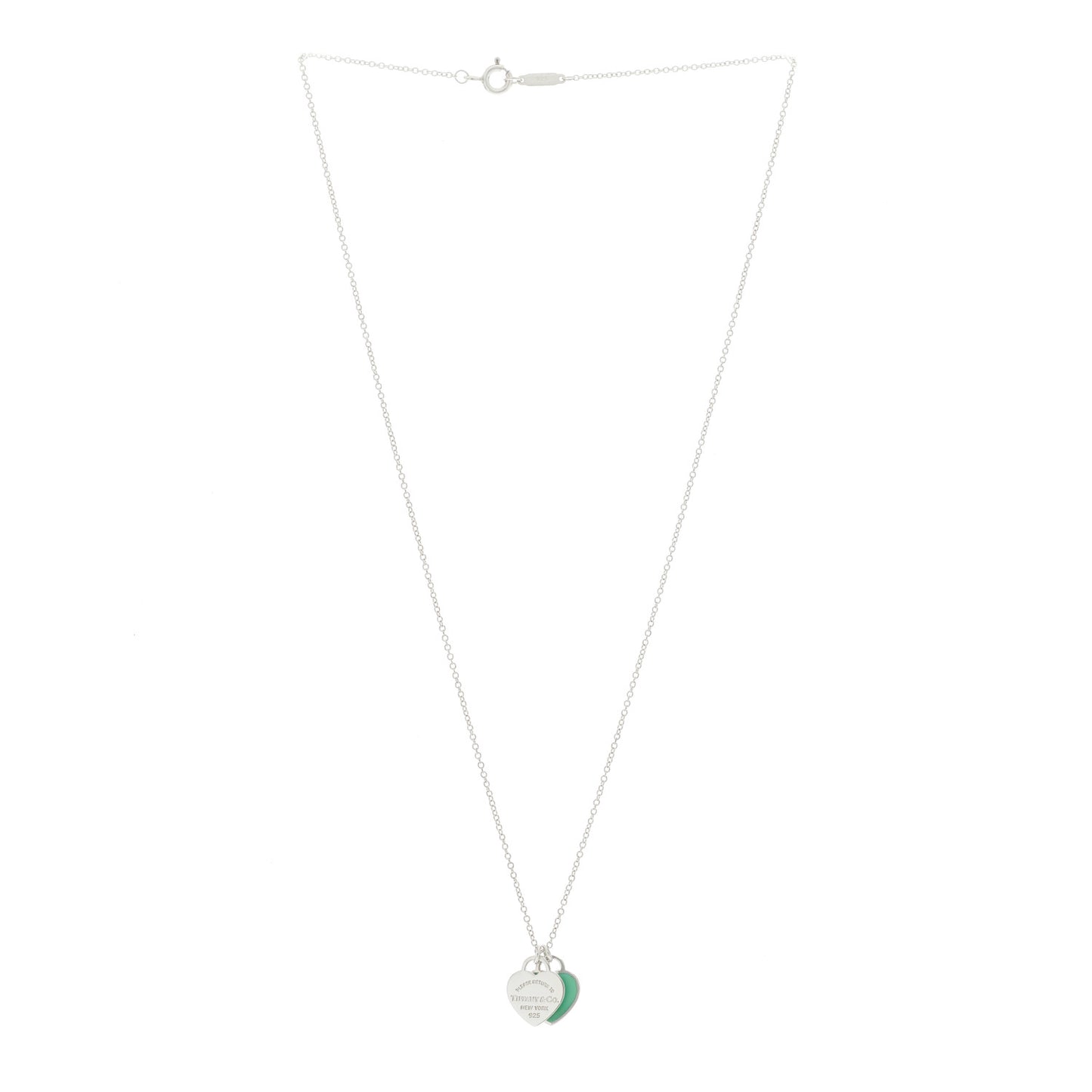 Sterling Silver Enamel Return to Tiffany Double Mini Heart Tag Pendant Necklace Blue