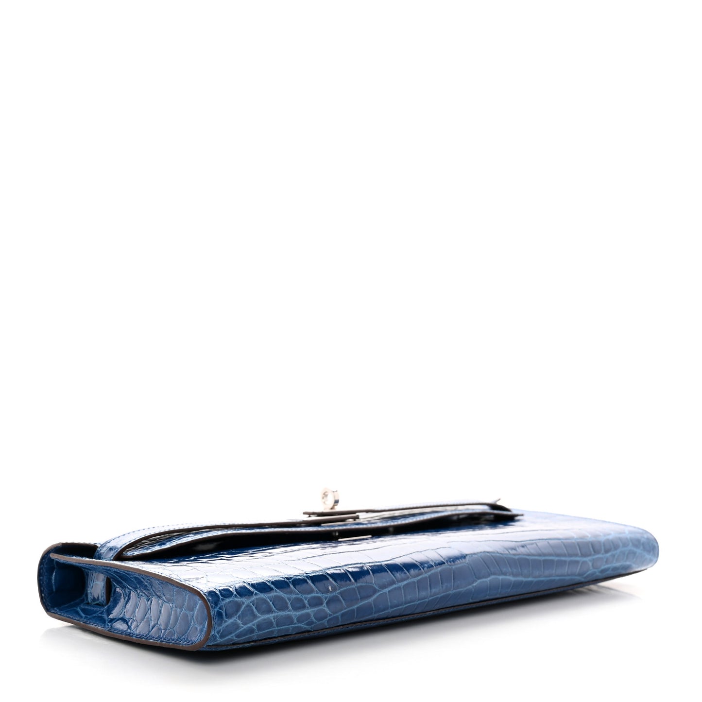 Shiny Niloticus Crocodile Kelly Cut Pochette Bleu De Malte