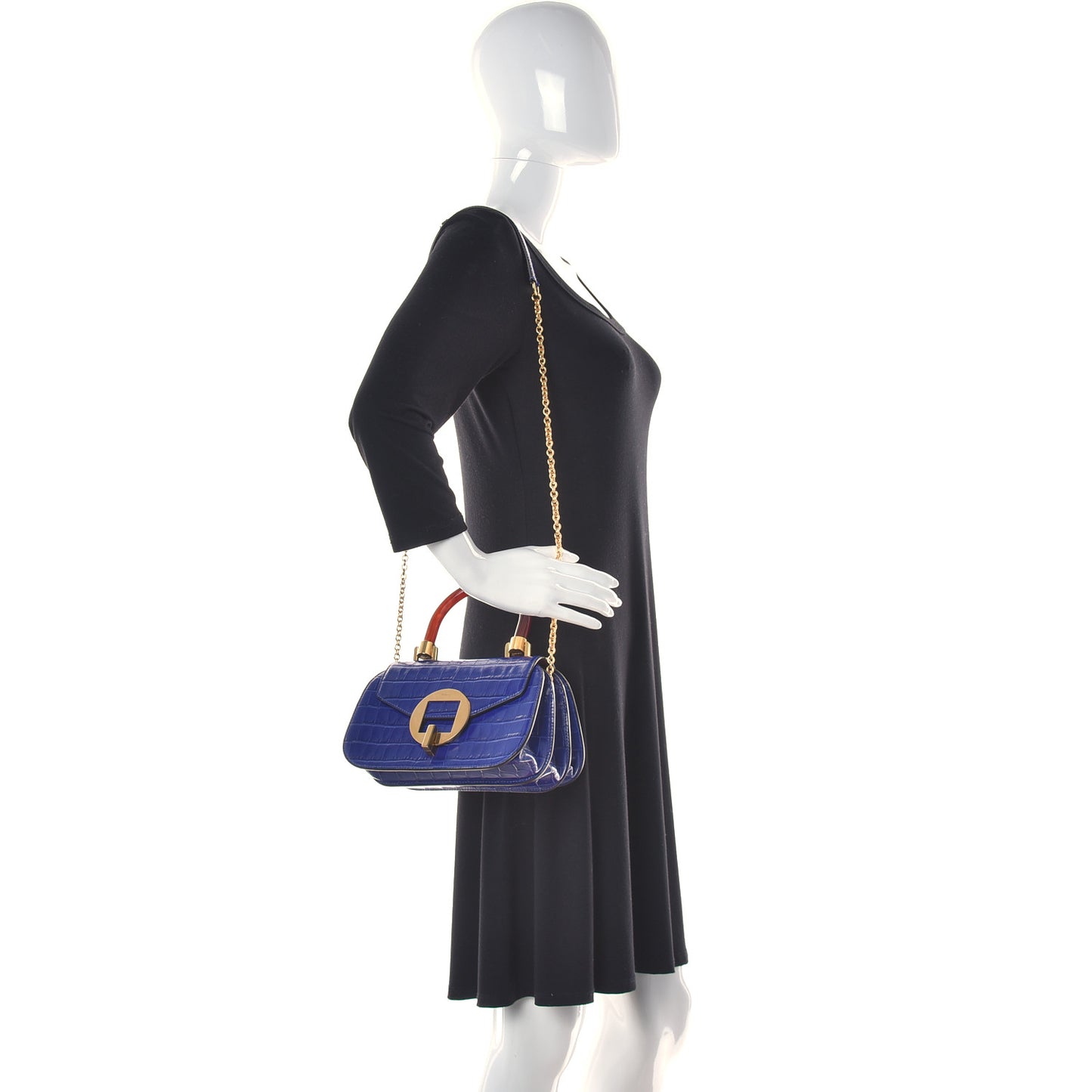 Shiny Croc Calfskin Embossed The Mews Satchel Cobalt Blue