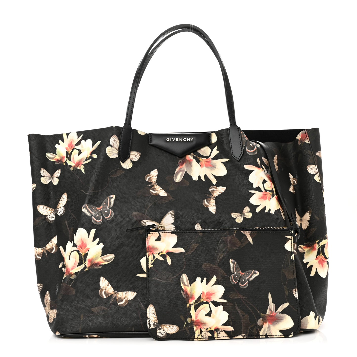 Textured Coated Canvas Magnolia and Moth Print Large Antigona Tote