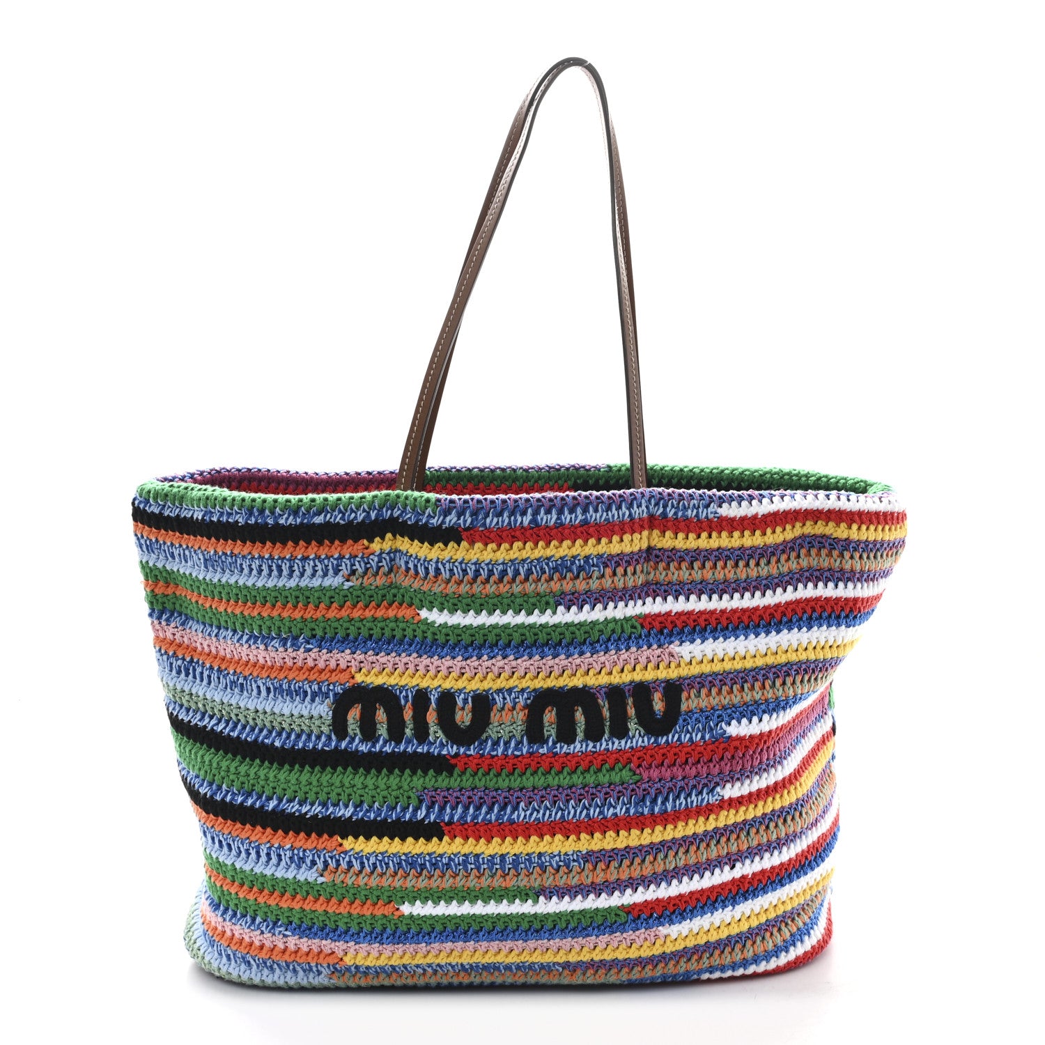 Miu Miu Fabric Crochet Stripe Tote Bag Multicolor 1760427