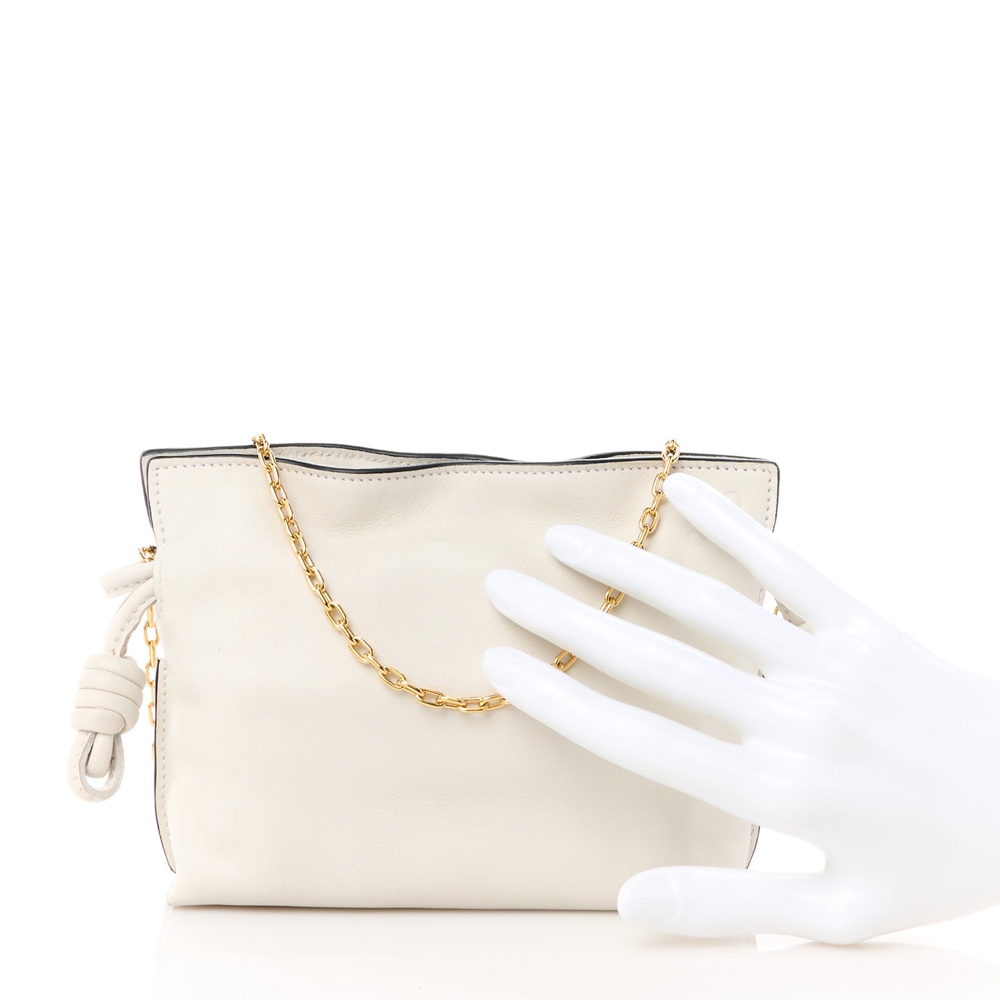 Calfskin Nano Flamenco Knot Clutch Soft White