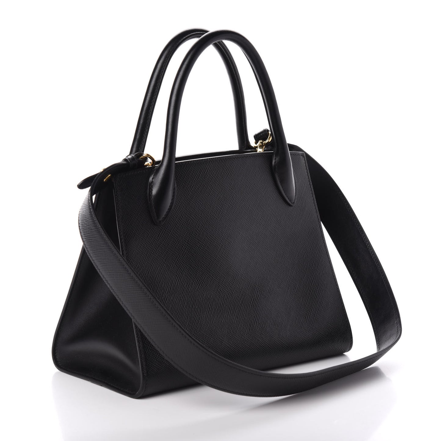 Saffiano Cuir Calfskin Small Monochrome Top Handle Tote Black