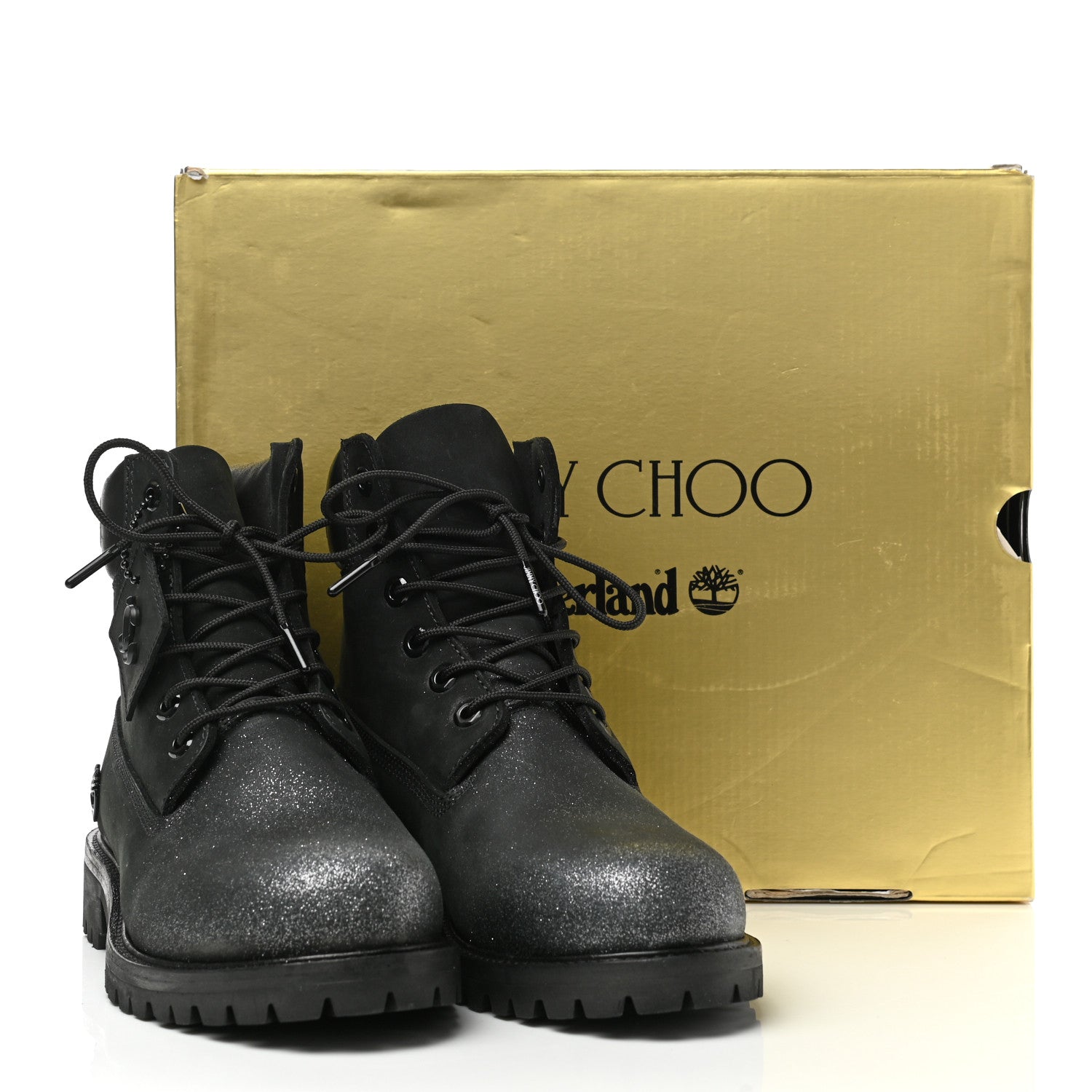 Jimmy Choo X TIMBERLAND Nubuck Glitter Womens Ankle Boots 39.5 Black Gunmetal 15 of 15