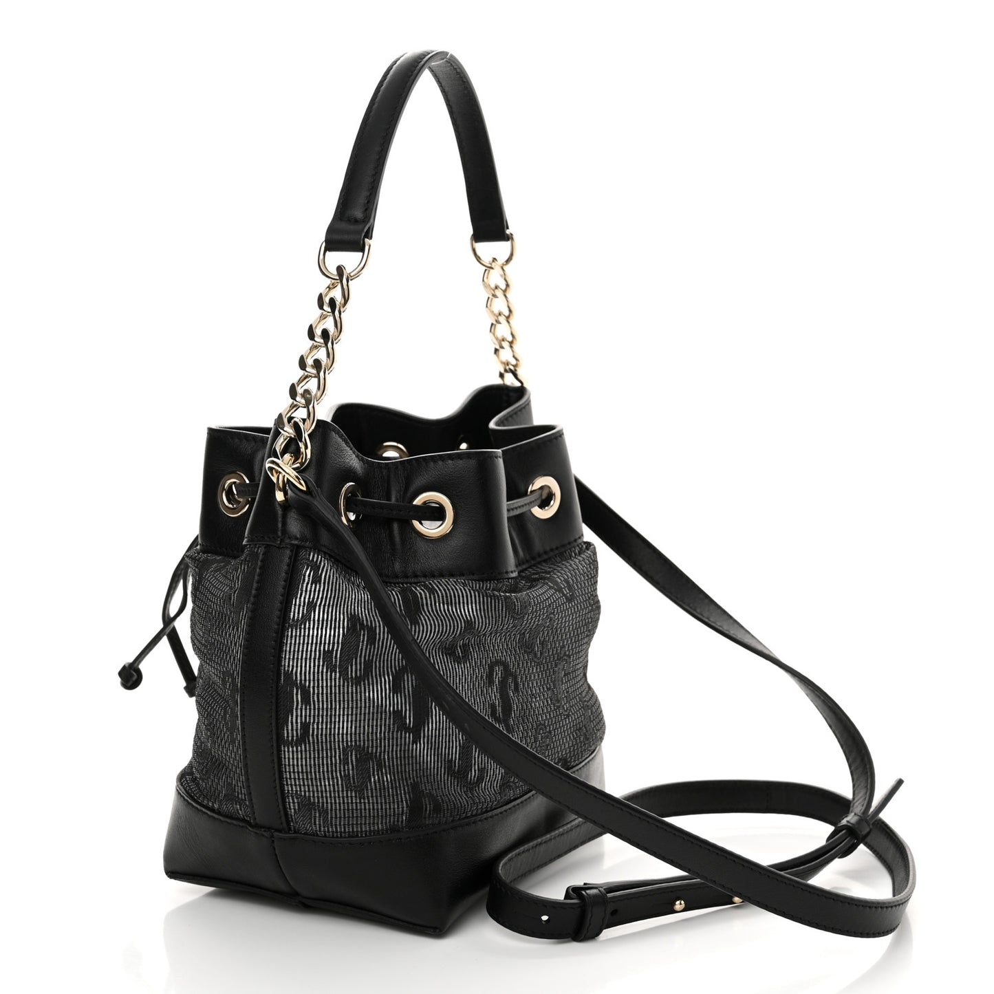 Calfskin Mesh JC Logo Juno Bucket Bag Black
