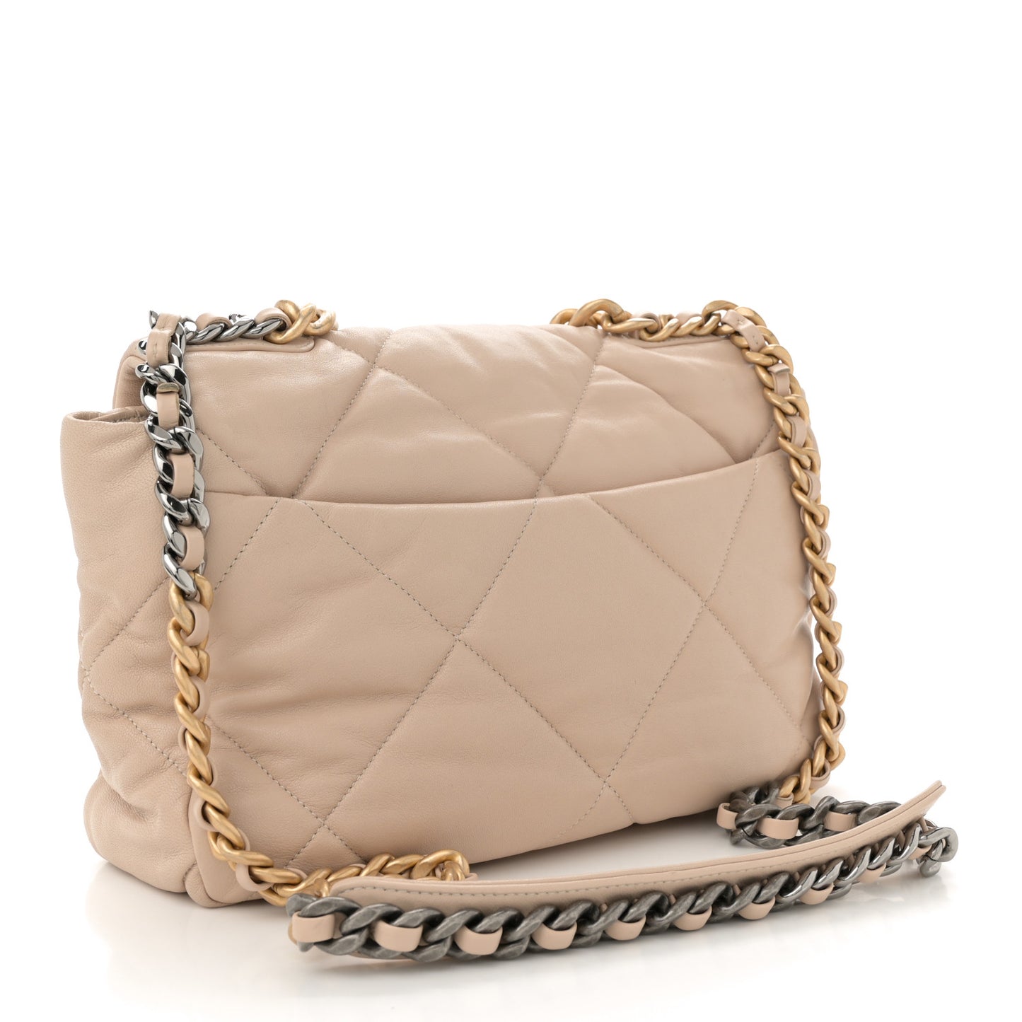 Lambskin Quilted Large Chanel 19 Flap Dark Beige