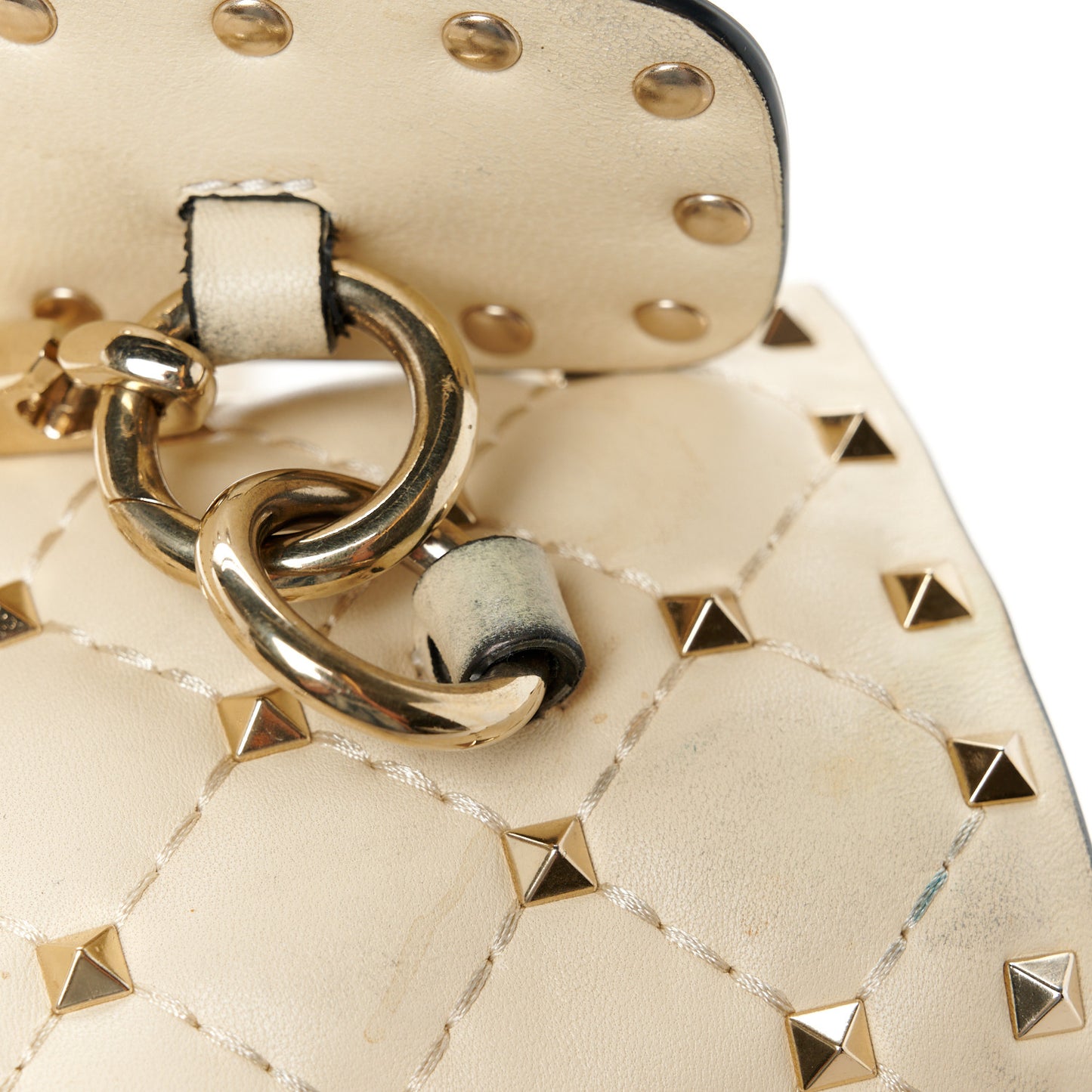 Nappa Large Rockstud Spike Shoulder Bag Light Ivory