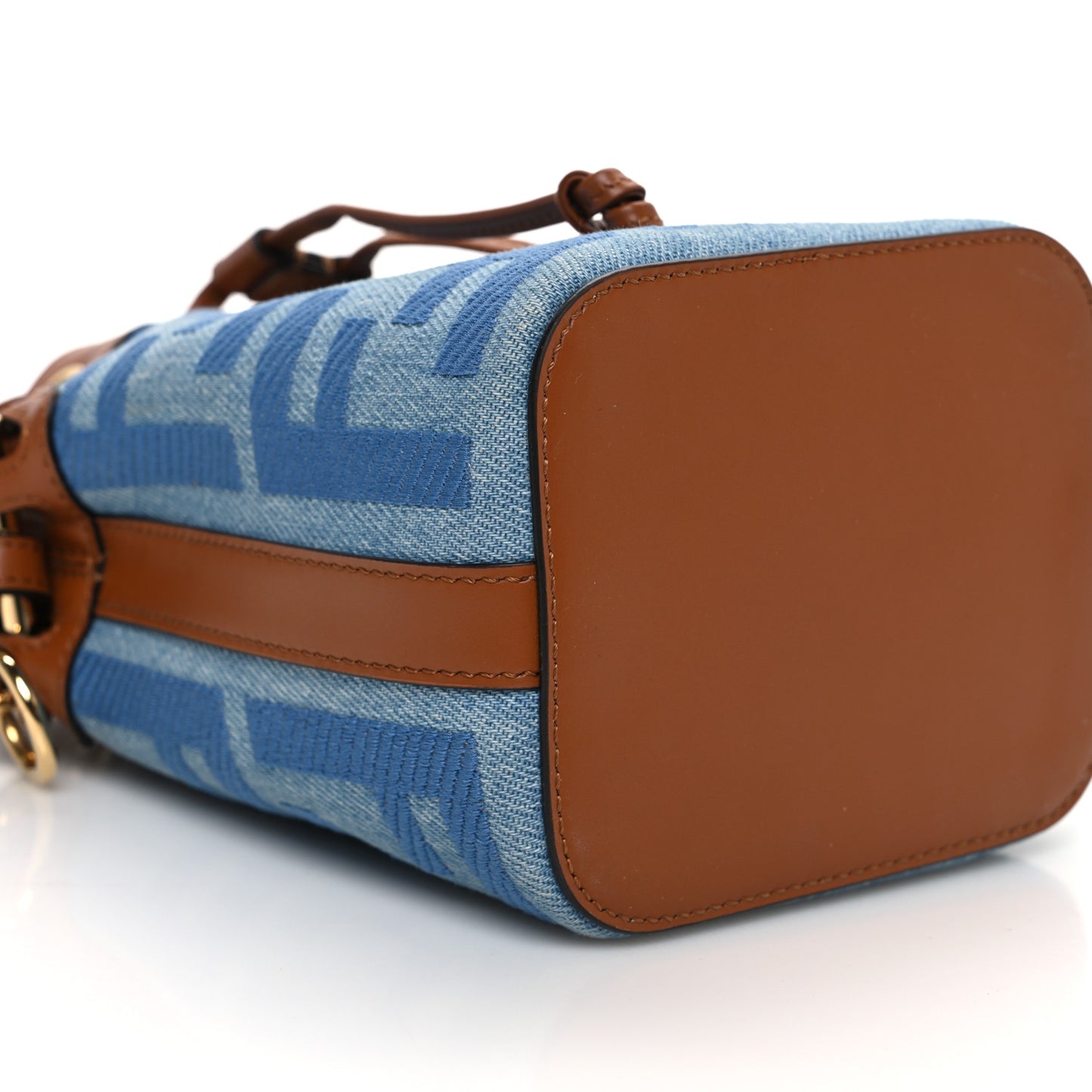 Denim Vitello King F is Fendi FF Embroidered Mini Mon Tresor Bucket Bag Denim Chiaro Brandy