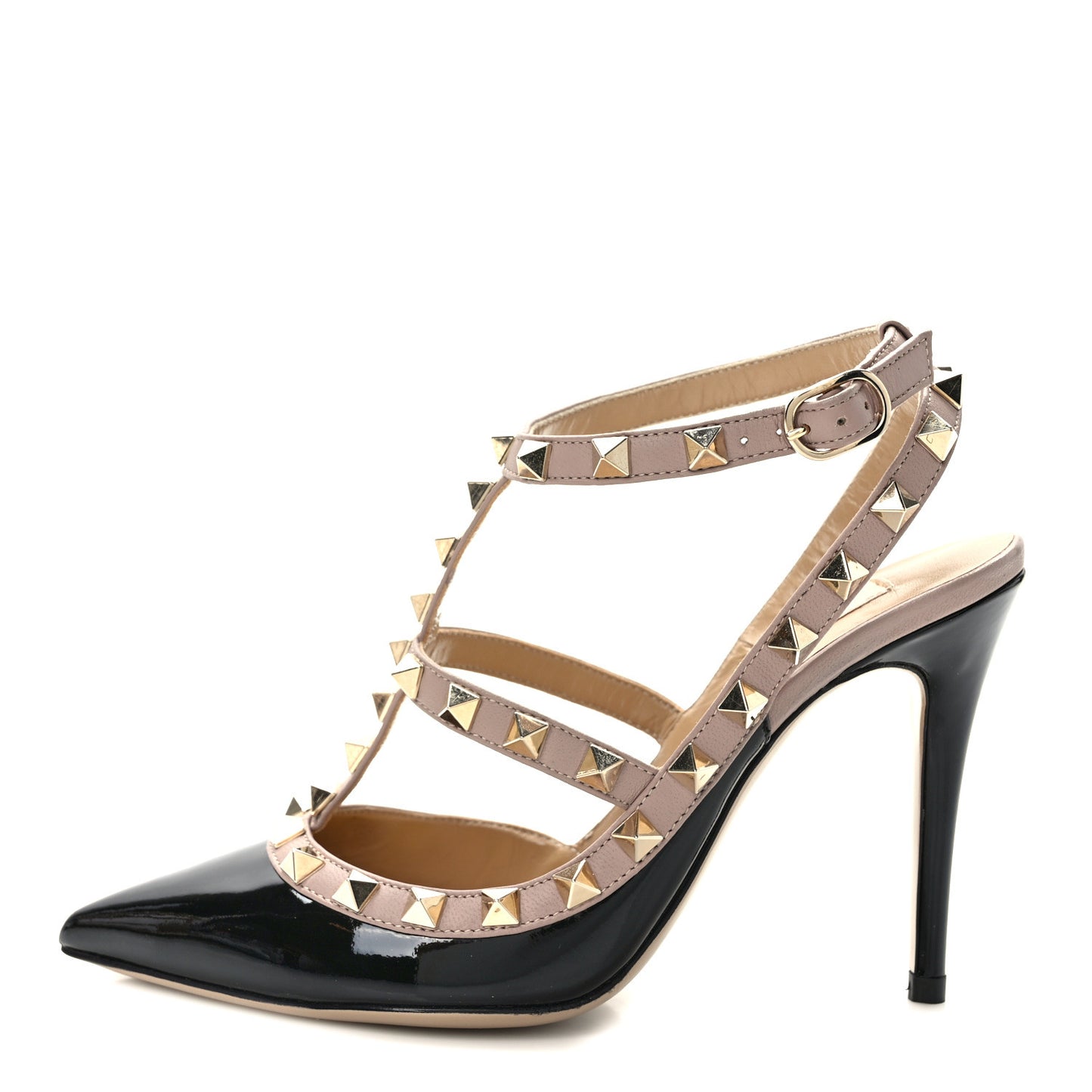 Patent Nappa Rockstud Ankle Strap 100mm Pumps 35 Black Poudre