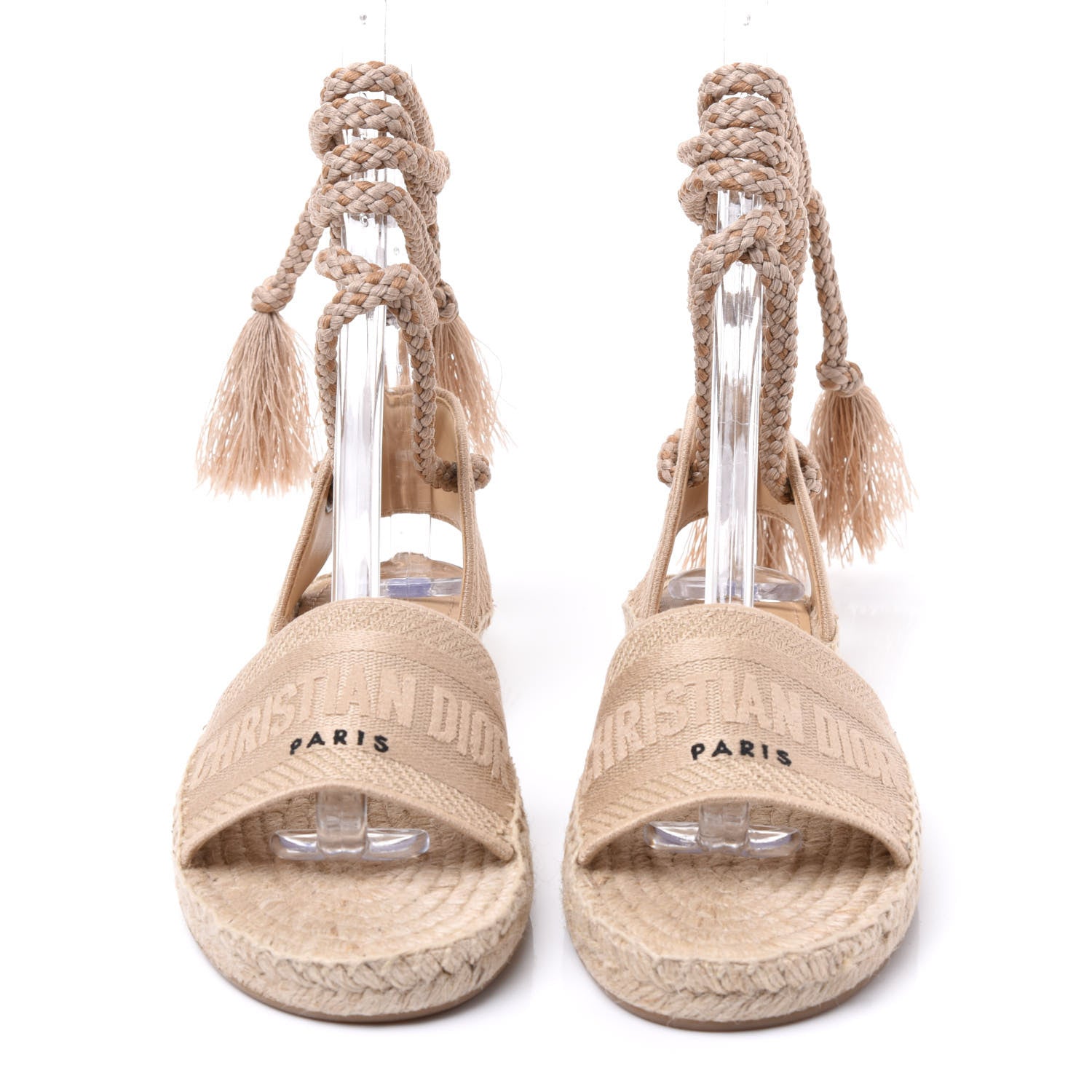 Christian Dior Canvas Embroidered Granville Ankle Tie Espadrille Flat Sandals 36 Cream 3 of 9