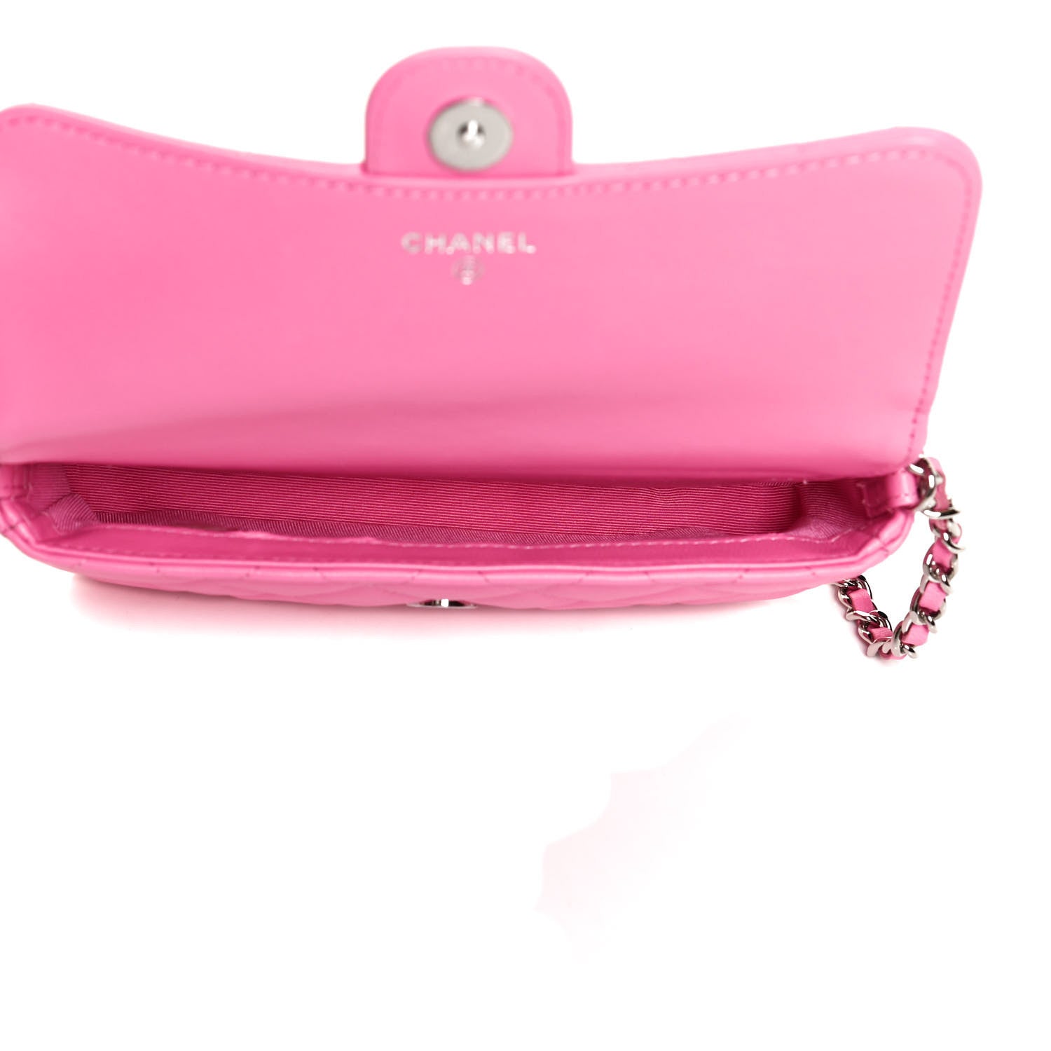 Chanel Lambskin Quilted Flap Phone Holder With Chain Neon Pink 5 of 13