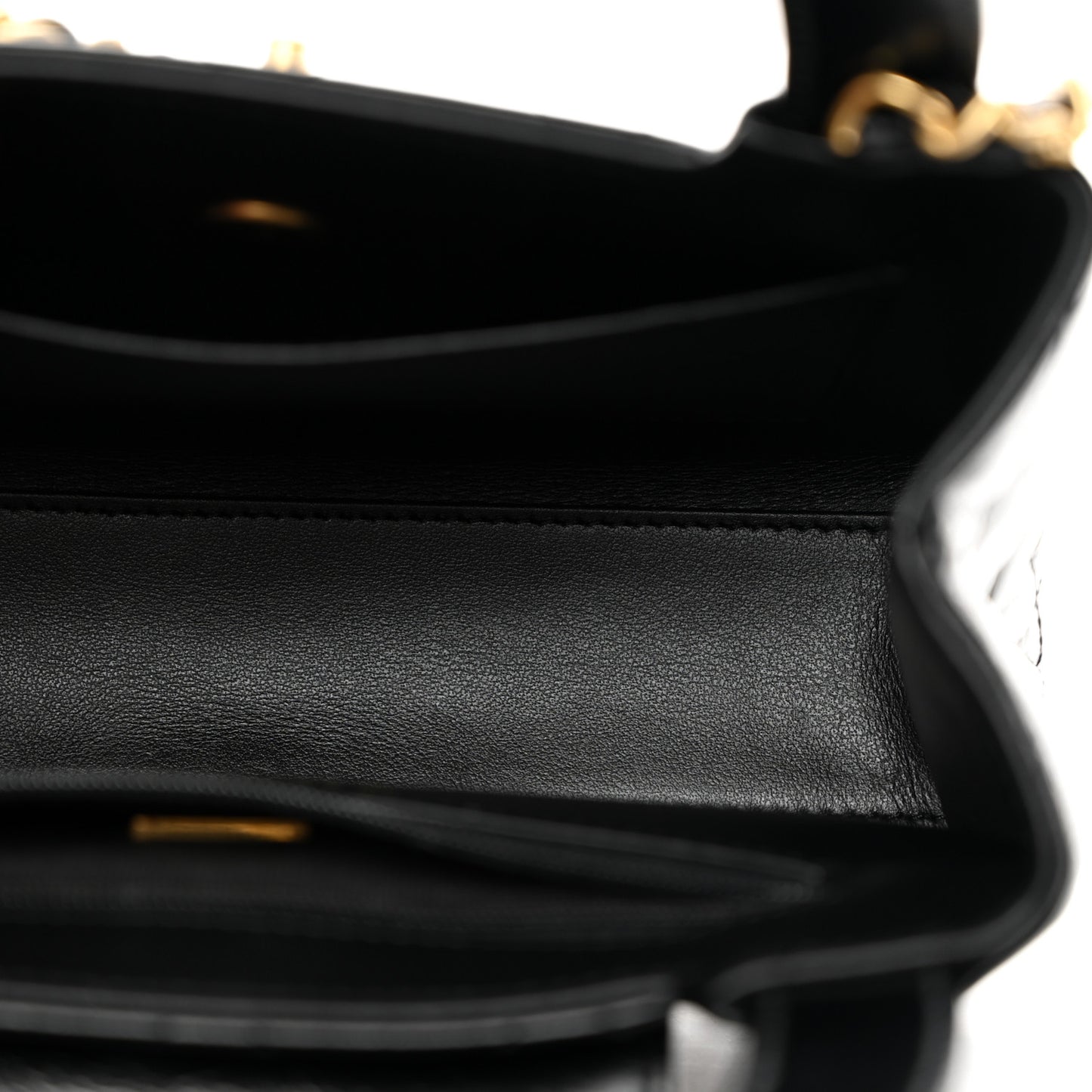 Shiny Aged Calfskin Quilted Nano Kelly Shopper Black