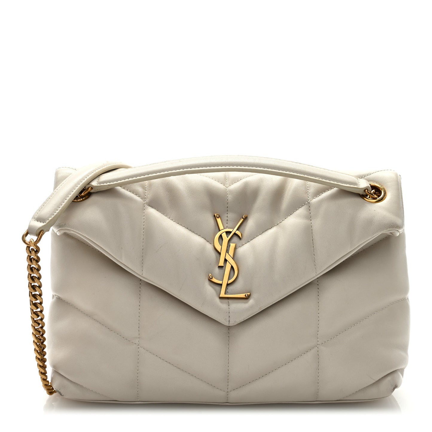 Lambskin Quilted Small Loulou Puffer Monogram Chain Satchel Blanc Vintage