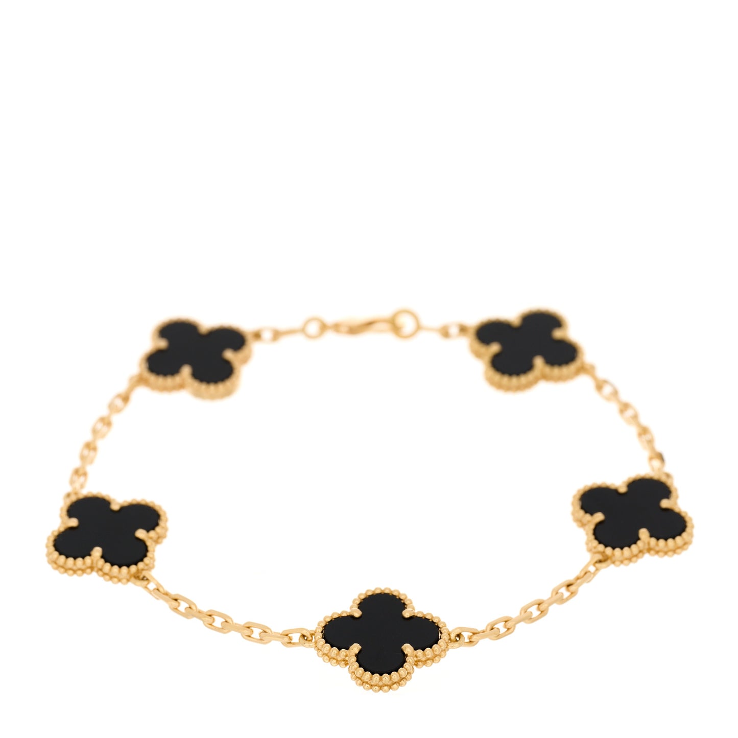 18K Yellow Gold Black Onyx 5 Motifs Vintage Alhambra Bracelet