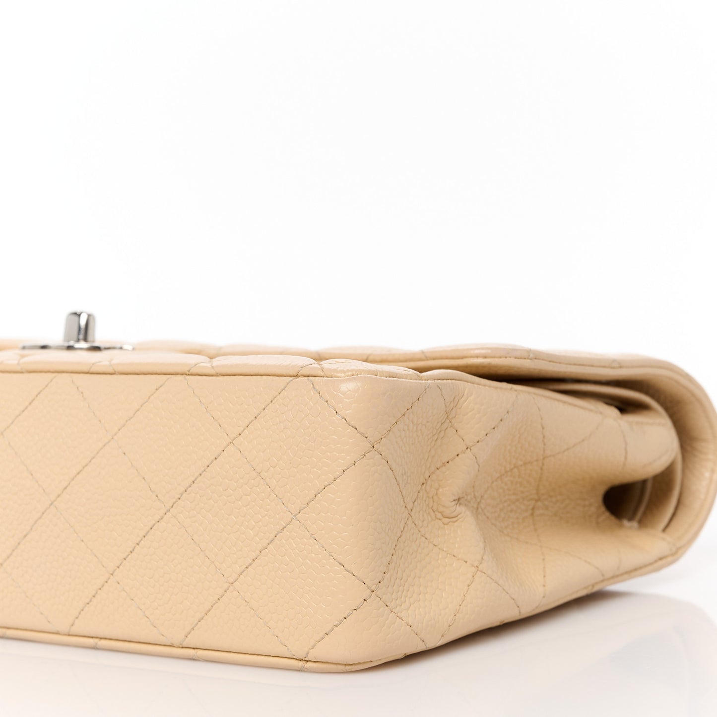 Caviar Quilted Medium Double Flap Beige