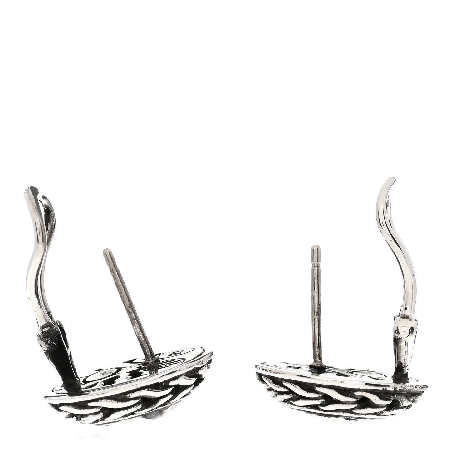 Sterling Silver Classic Chain Round Hammered Stud Earrings