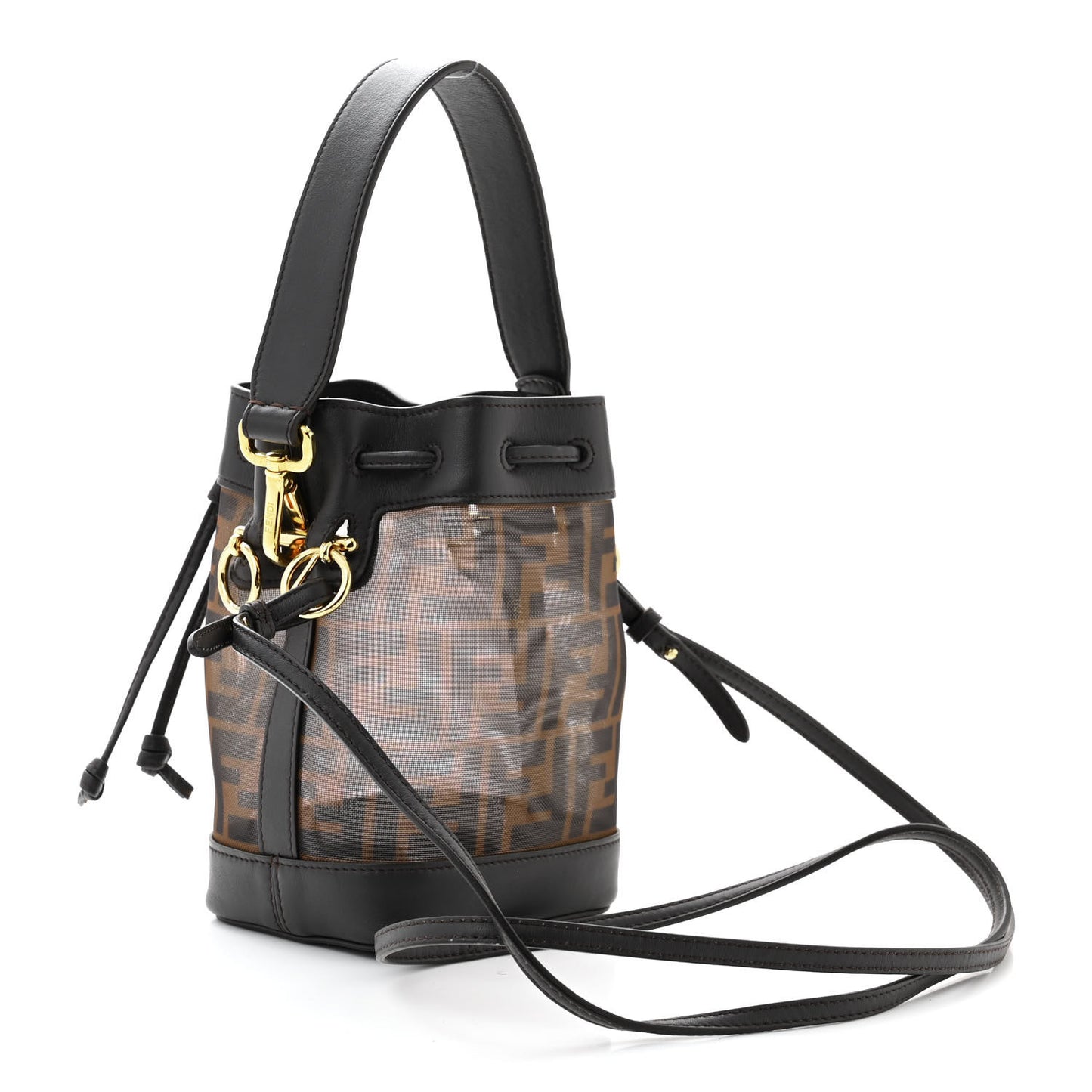 Mesh Vitello Grace F is Fendi FF 1974 Mini Mon Tresor Bucket Bag Marrone Black Ebano