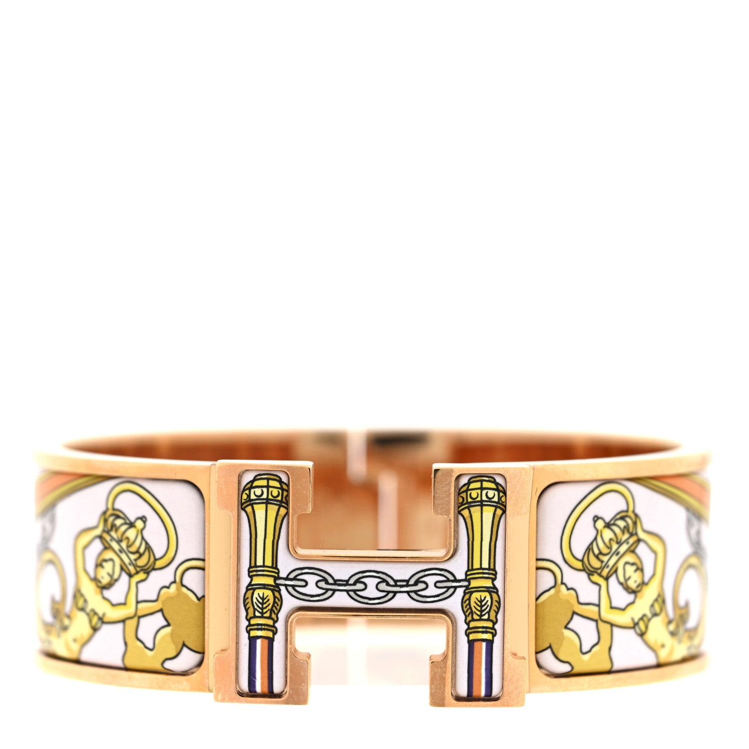 Hermes Enamel Printed Wide Musee Clic Clac H Bracelet PM Dragee