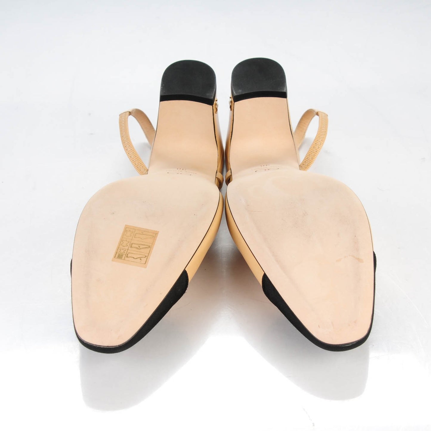 Goatskin Grosgrain Cap Toe CC Slingback Sandals 38 Beige Black