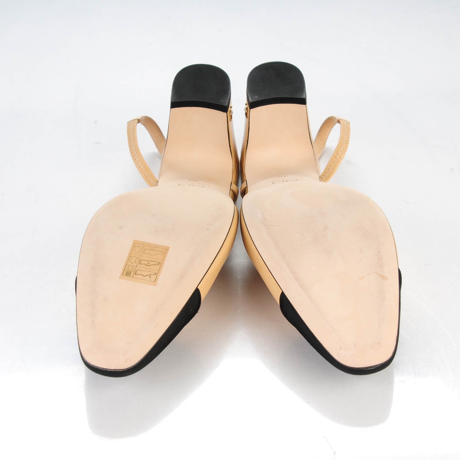 Chanel Goatskin Grosgrain Cap Toe CC Slingback Sandals 38 Beige Black 6 of 7