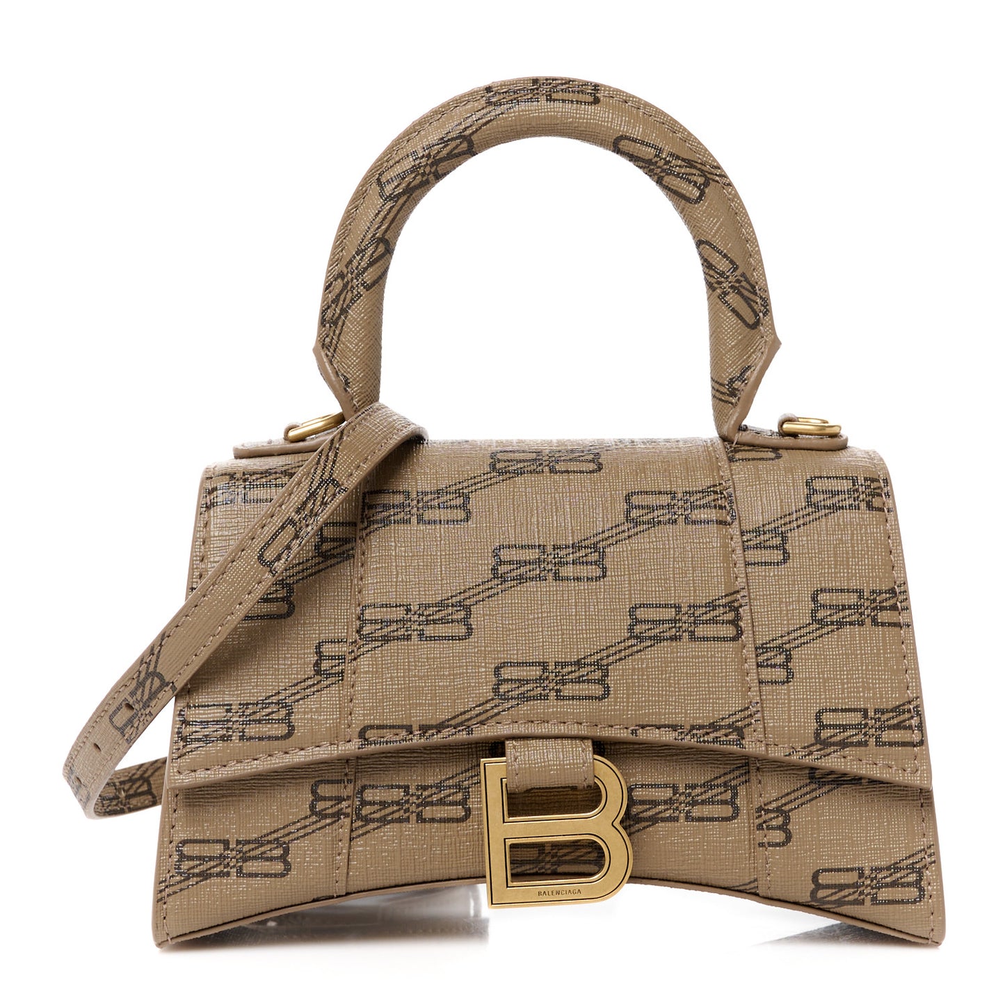 Coated Canvas BB Monogram Hourglass Top Handle Bag XS Beige Brown