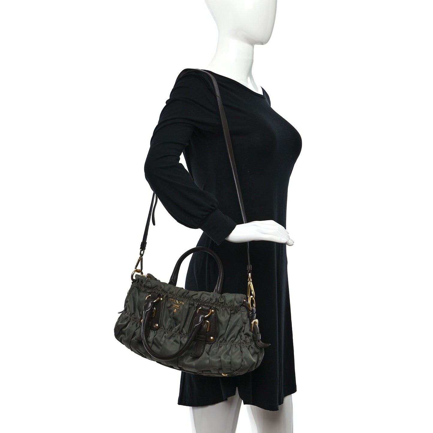 Tessuto Nylon Gaufre Shopping Satchel Fumo