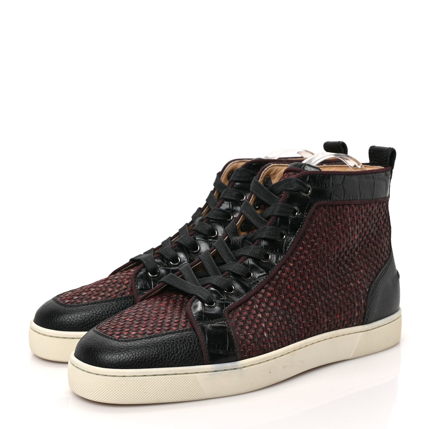 Raffia Crocodile Embossed Rantus Mens Orlato Flat Sneakers 42.5 Bordeaux