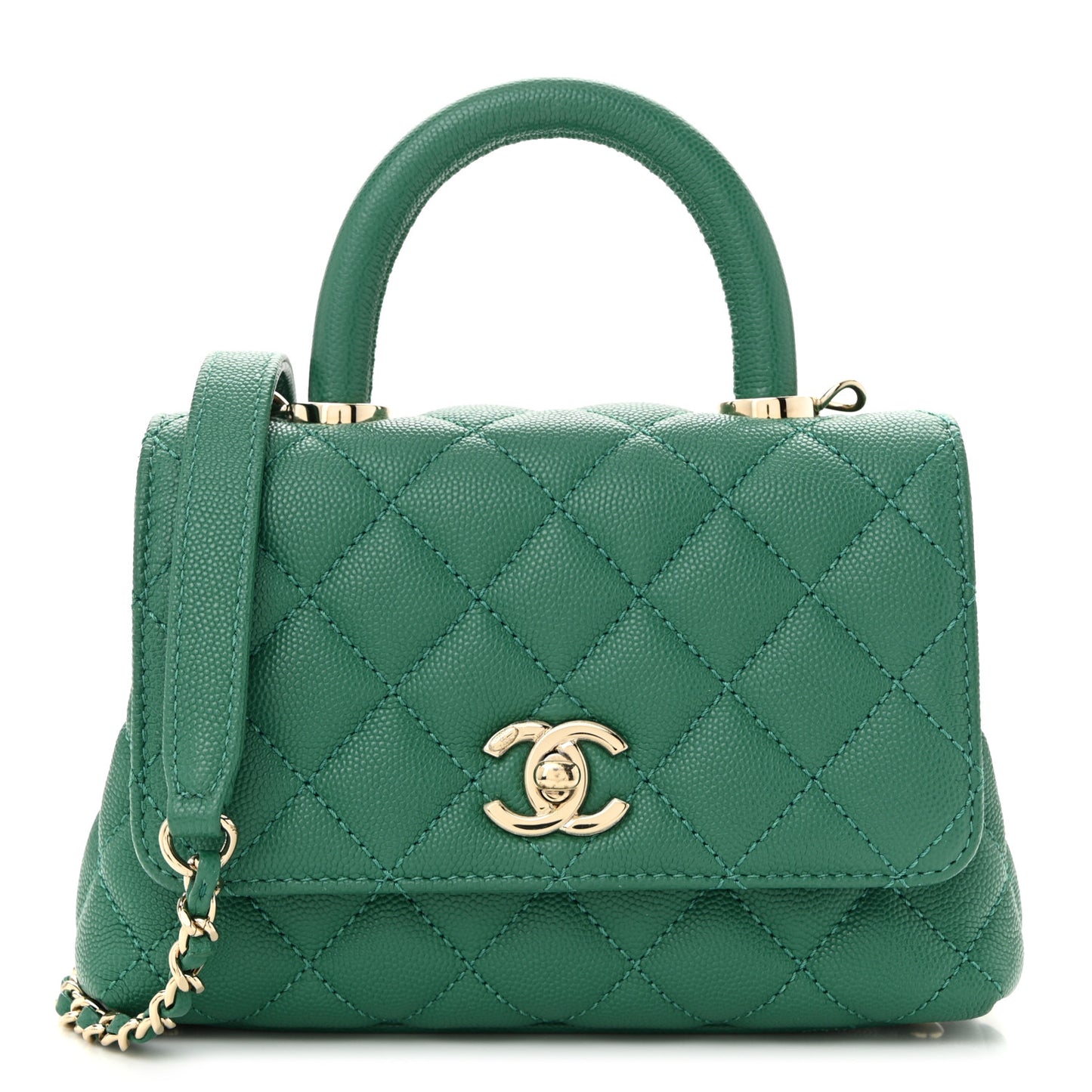 Caviar Quilted Extra Mini Coco Handle Flap Green