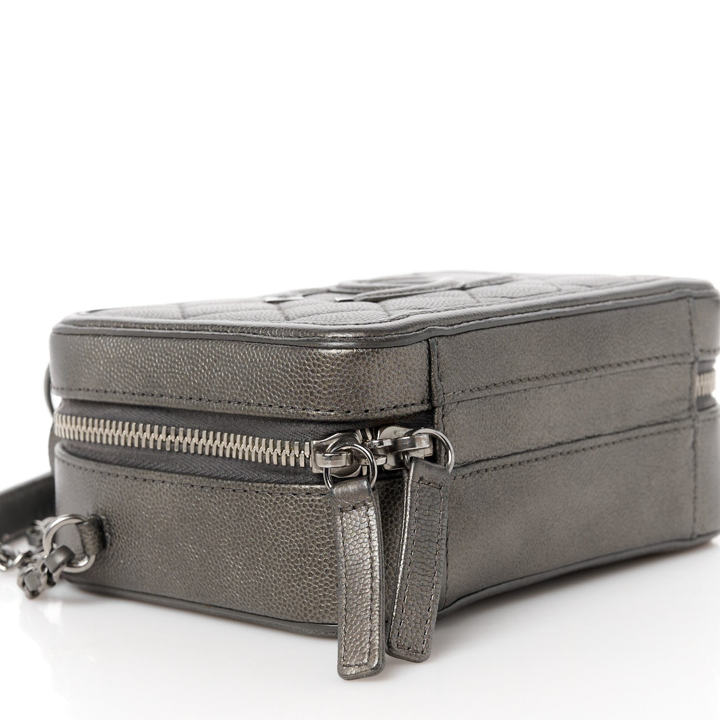Metallic Caviar Quilted Small CC Filigree Vanity Case Dark Silver