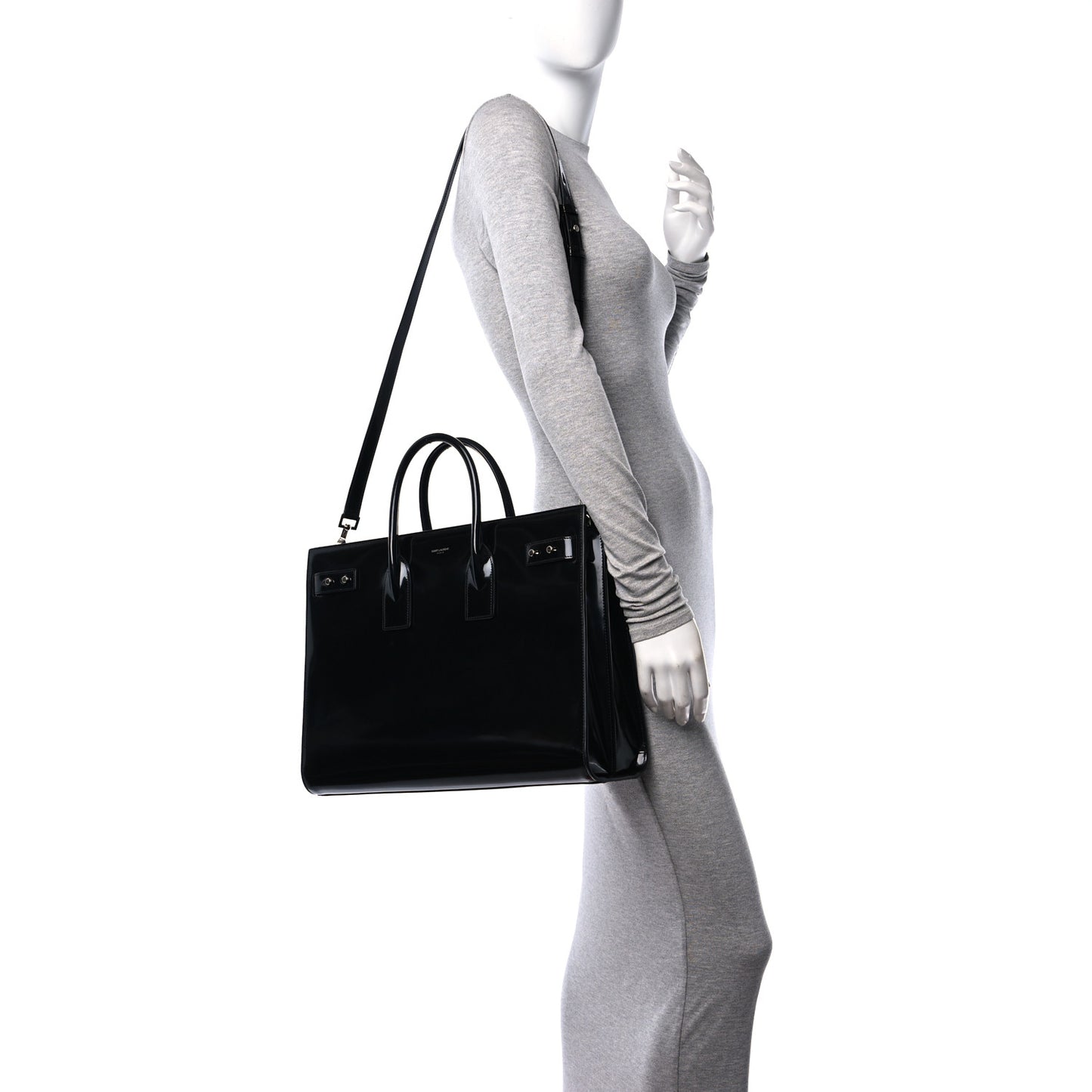 Patent Calfskin Large Thin Sac De Jour Black