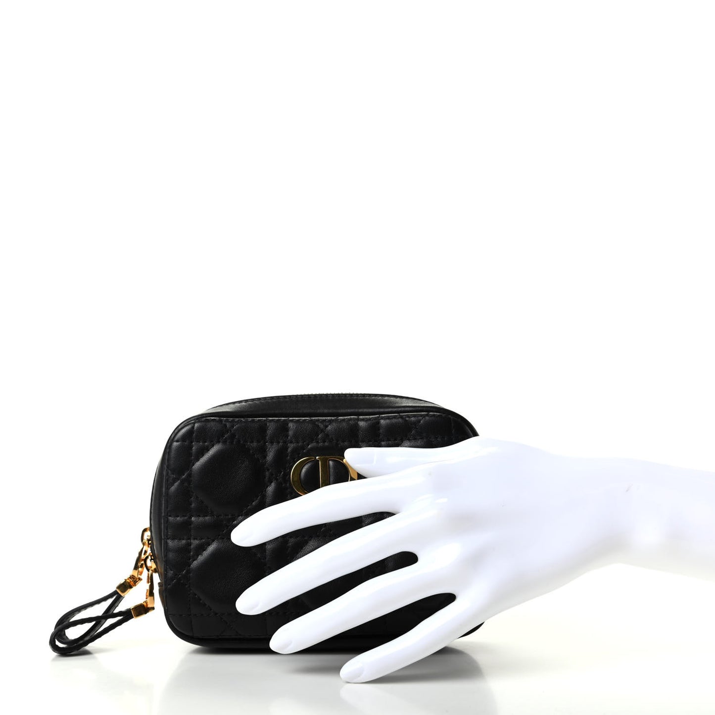 Lambskin Cannage Small Caro Zipped Pouch Black