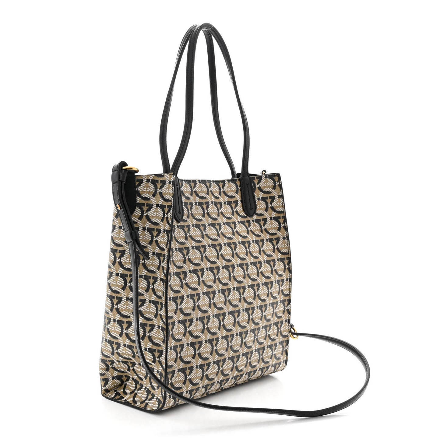 Canvas Calfskin Gancini Tote Sand Black