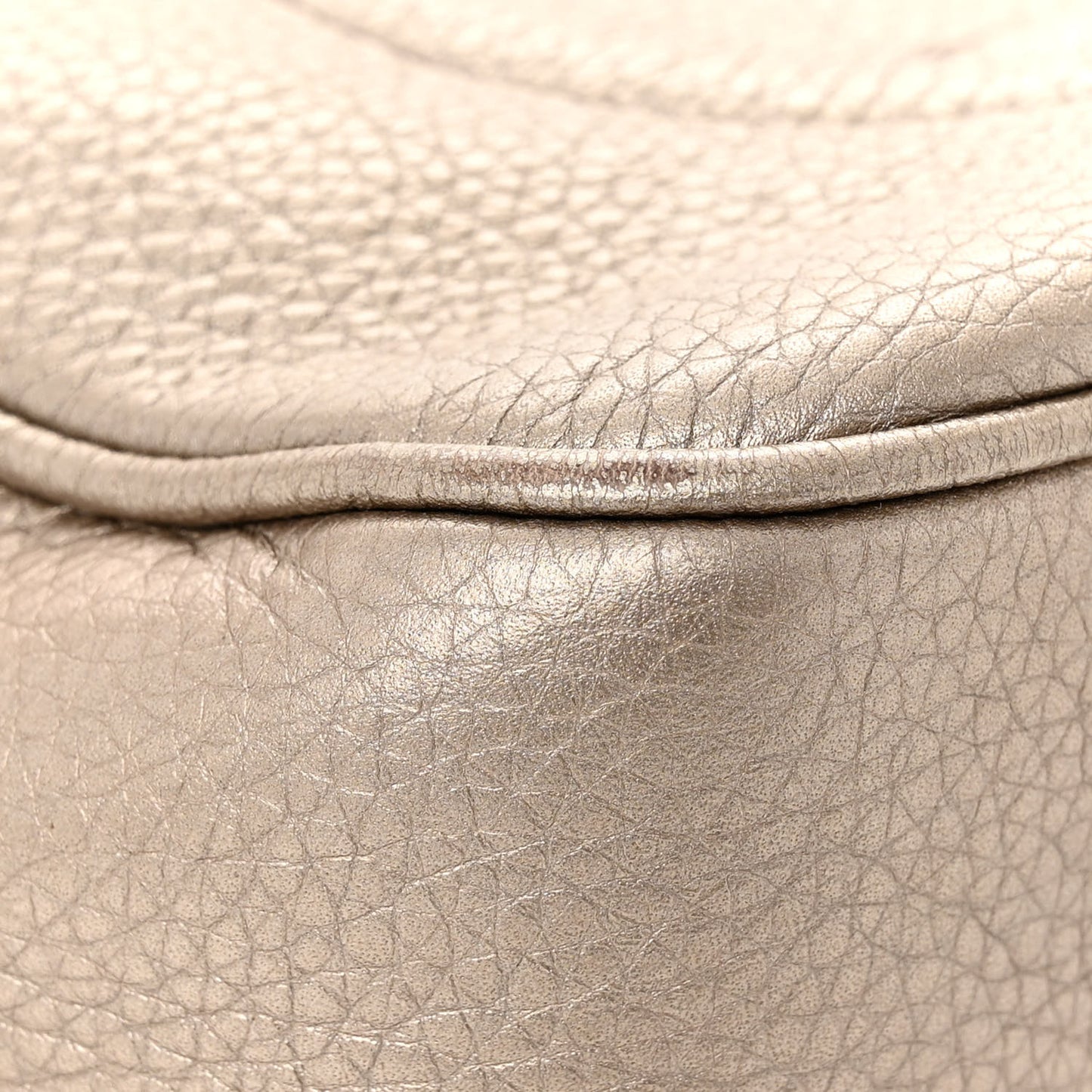 Metallic Pebbled Calfskin Small Soho Disco Bag Golden Beige
