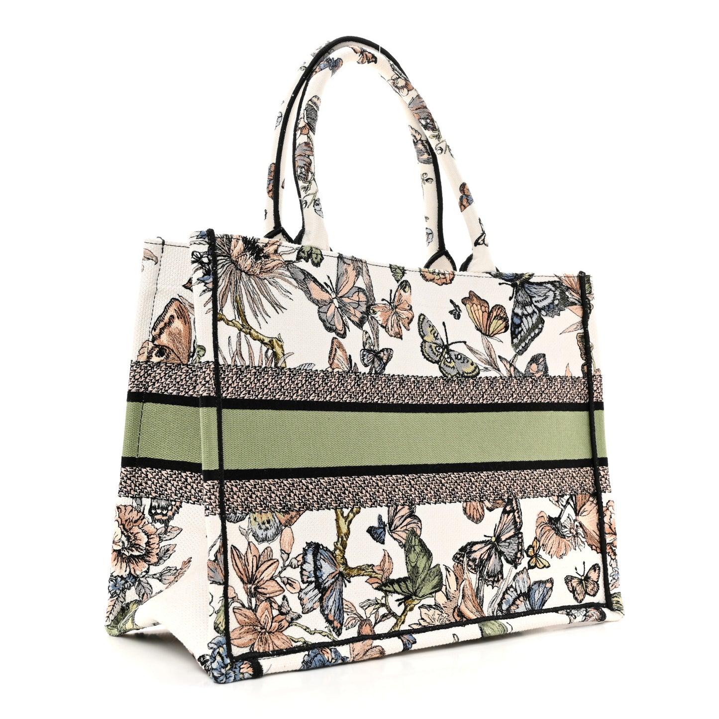 Canvas Embroidered Toile de Jouy Mexico Medium Book Tote White Multicolor