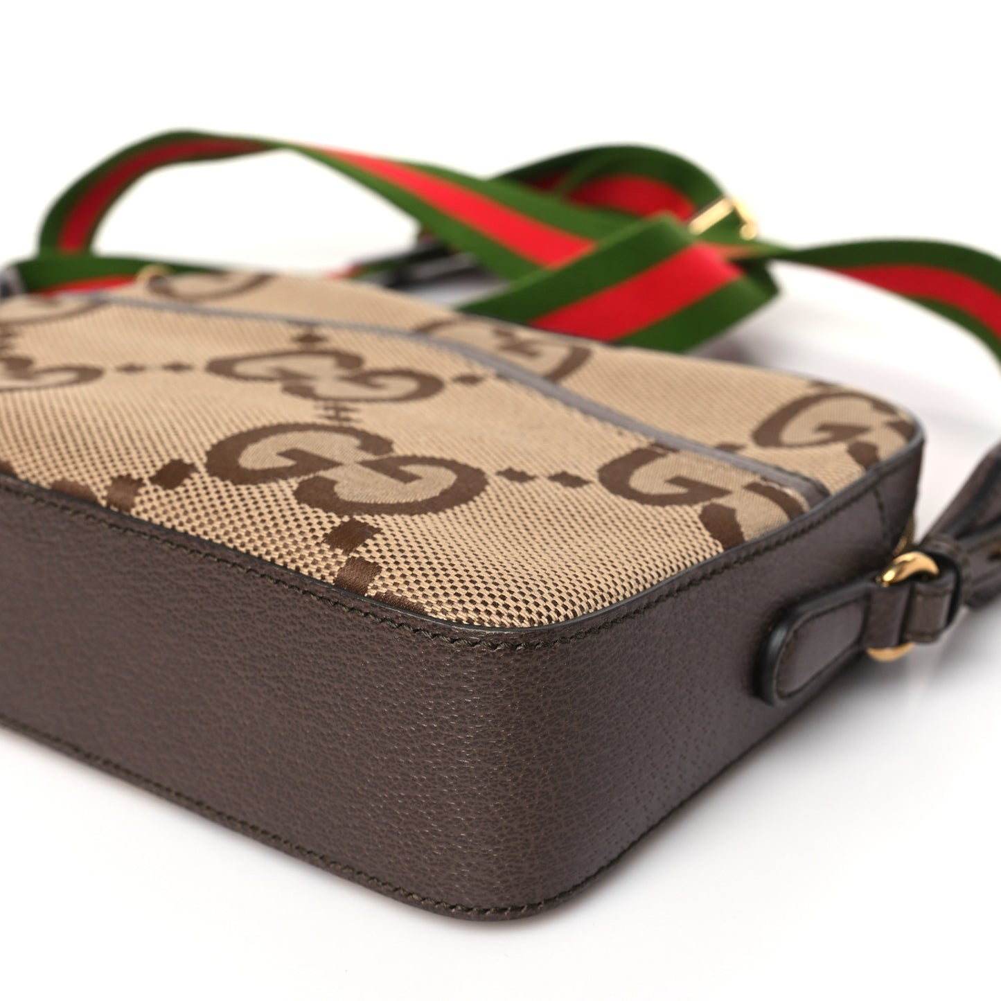 Monogram Jumbo GG Textured Dollar Calfskin Web Messenger Shoulder Bag Camel Ebony New Acero
