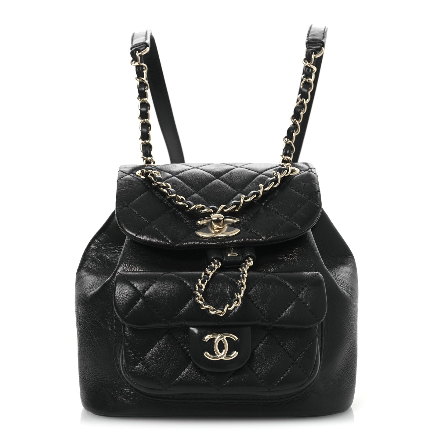 Lambskin Quilted Small Duma Drawstring Backpack Black