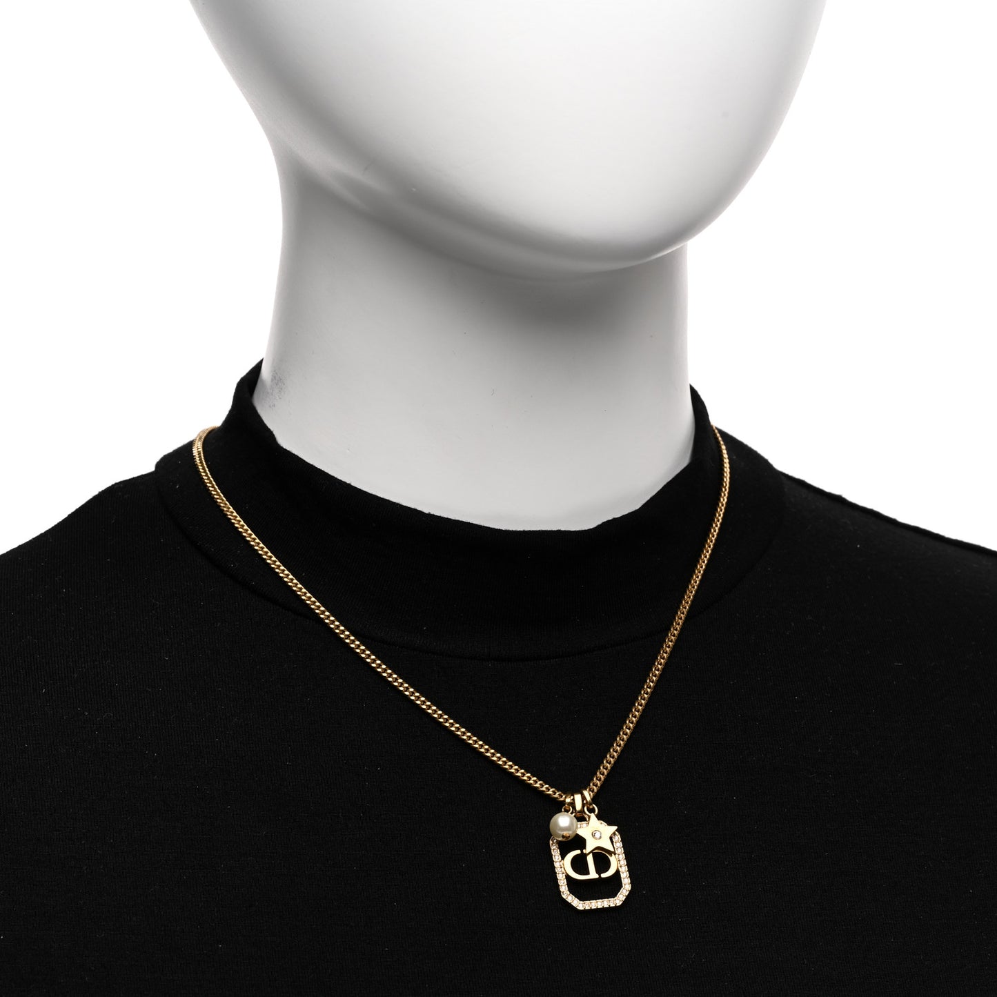 Crystal Pearl CD Star Necklace Gold