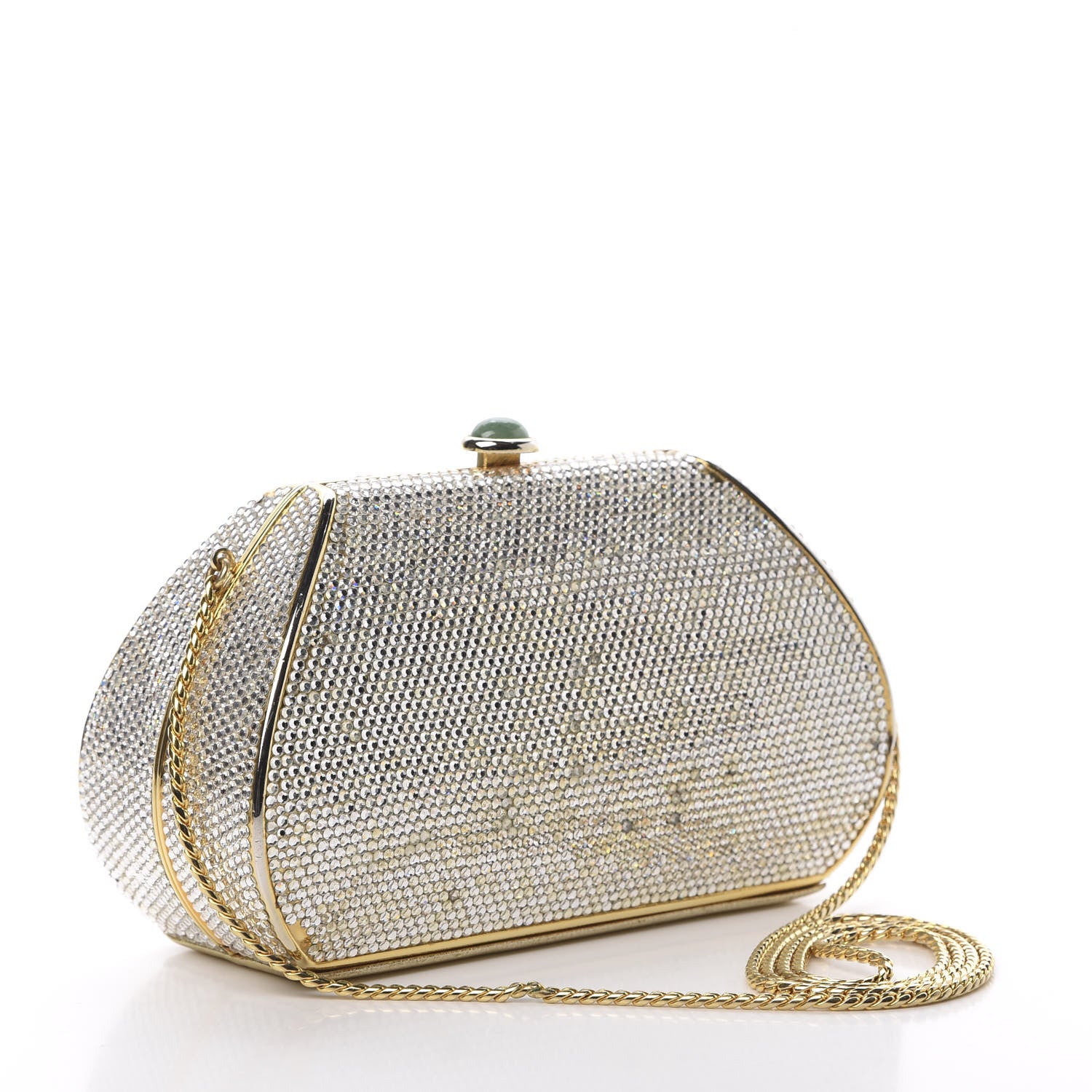 Judith Leiber Swarovski Crystal Minaudiere Clutch Gold Silver 4 of 19