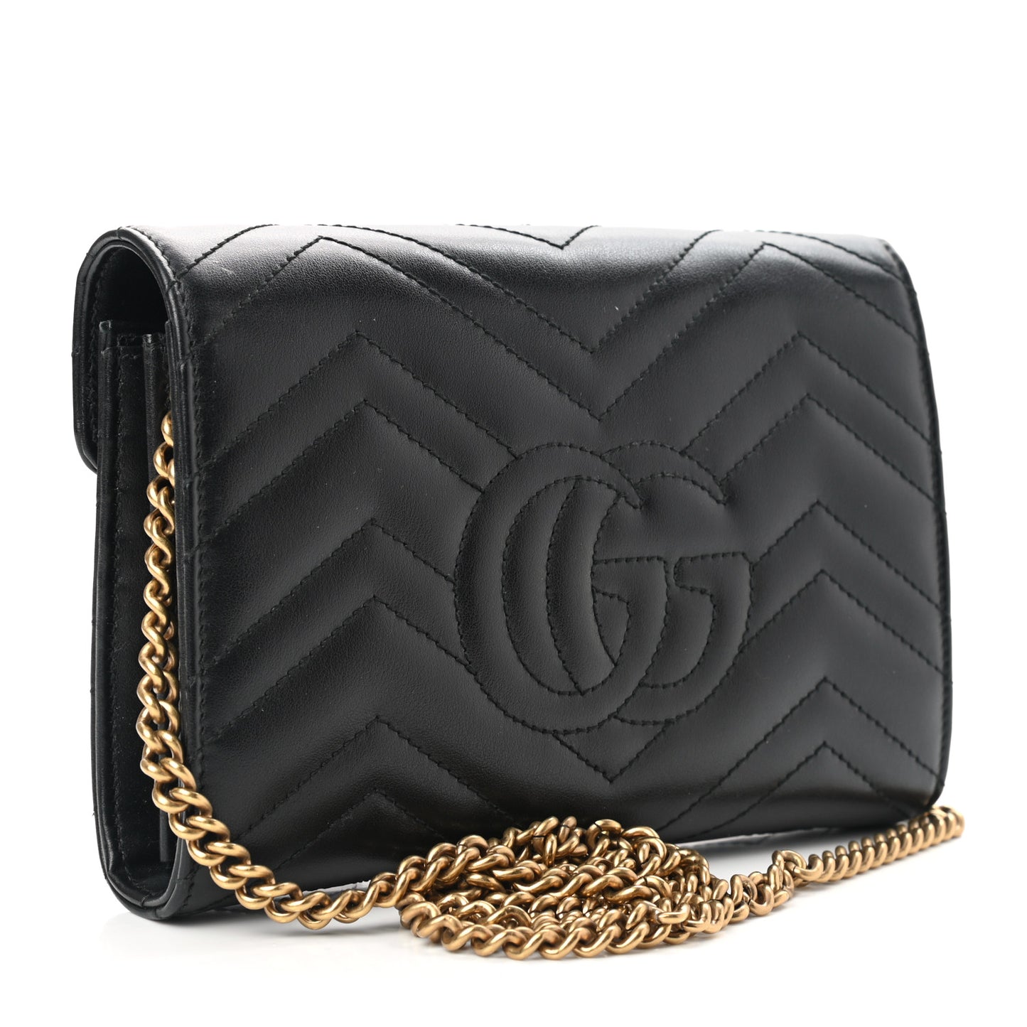 Calfskin Matelasse GG Marmont Chain Wallet Black