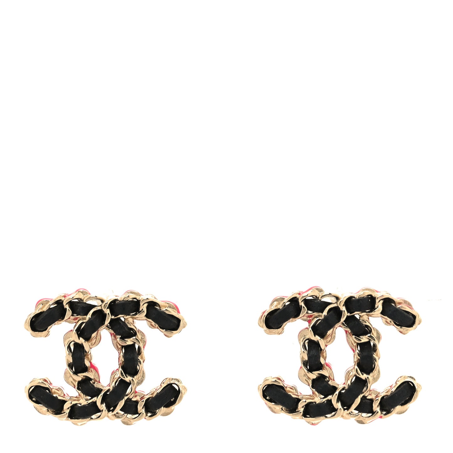 Lambskin CC Chain Earrings Black Gold Pink