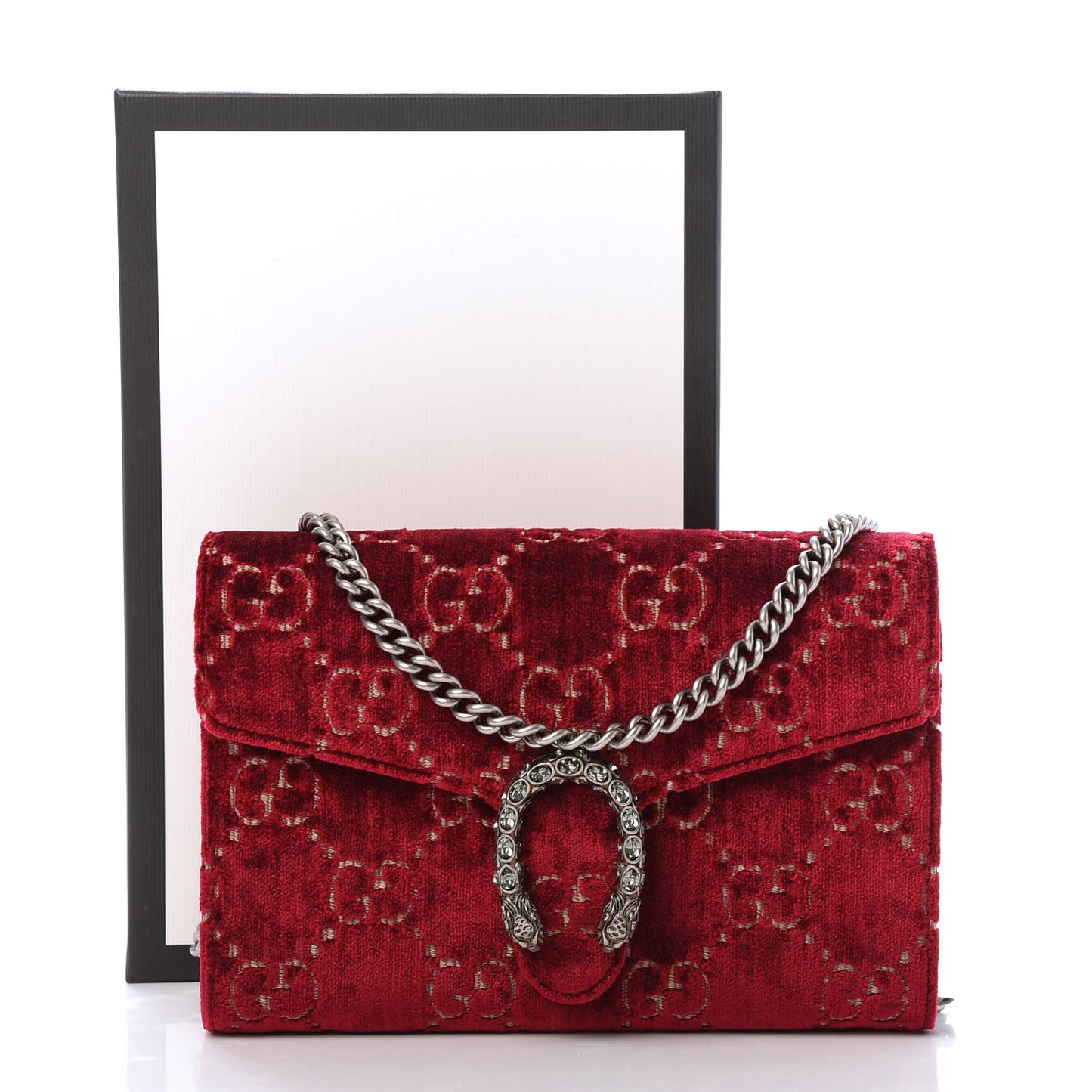 Velvet GG Monogram Mini Dionysus Chain Wallet Red Cipria