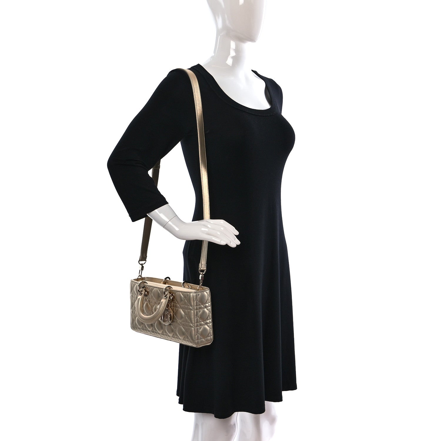 Christian Dior Metallic Lambskin Cannage Medium Lady D-Joy Or 2 of 8