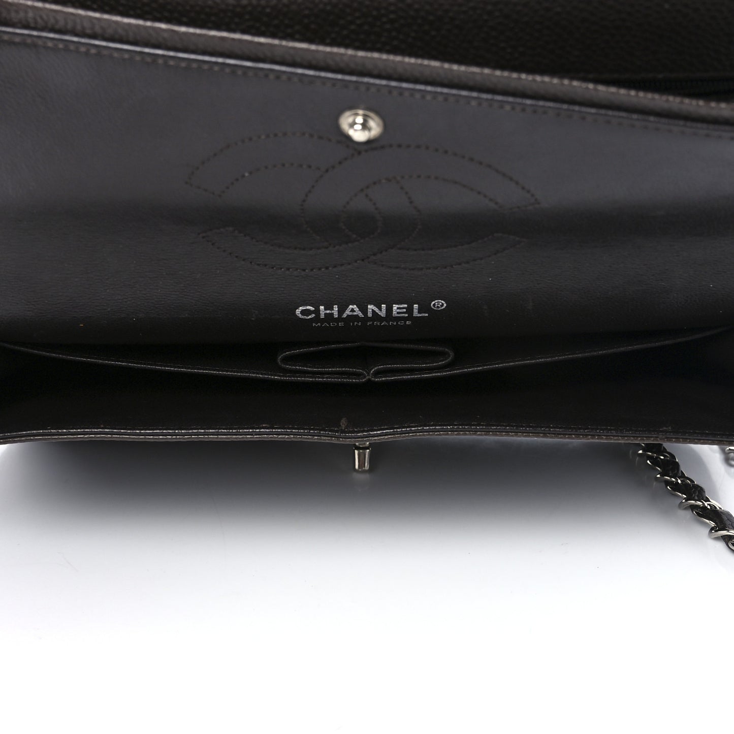 Caviar Quilted Medium Double Flap Dark Brown