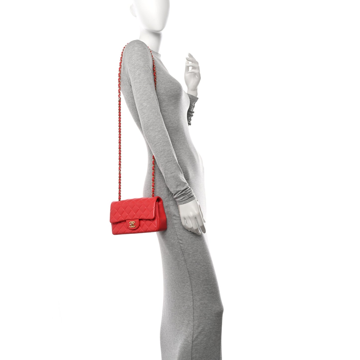 Lambskin Quilted Mini Rectangular Flap Coral
