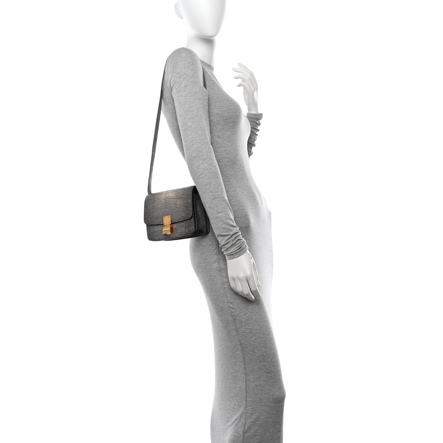 Lizard Small Classic Box Flap Bag Medium Grey