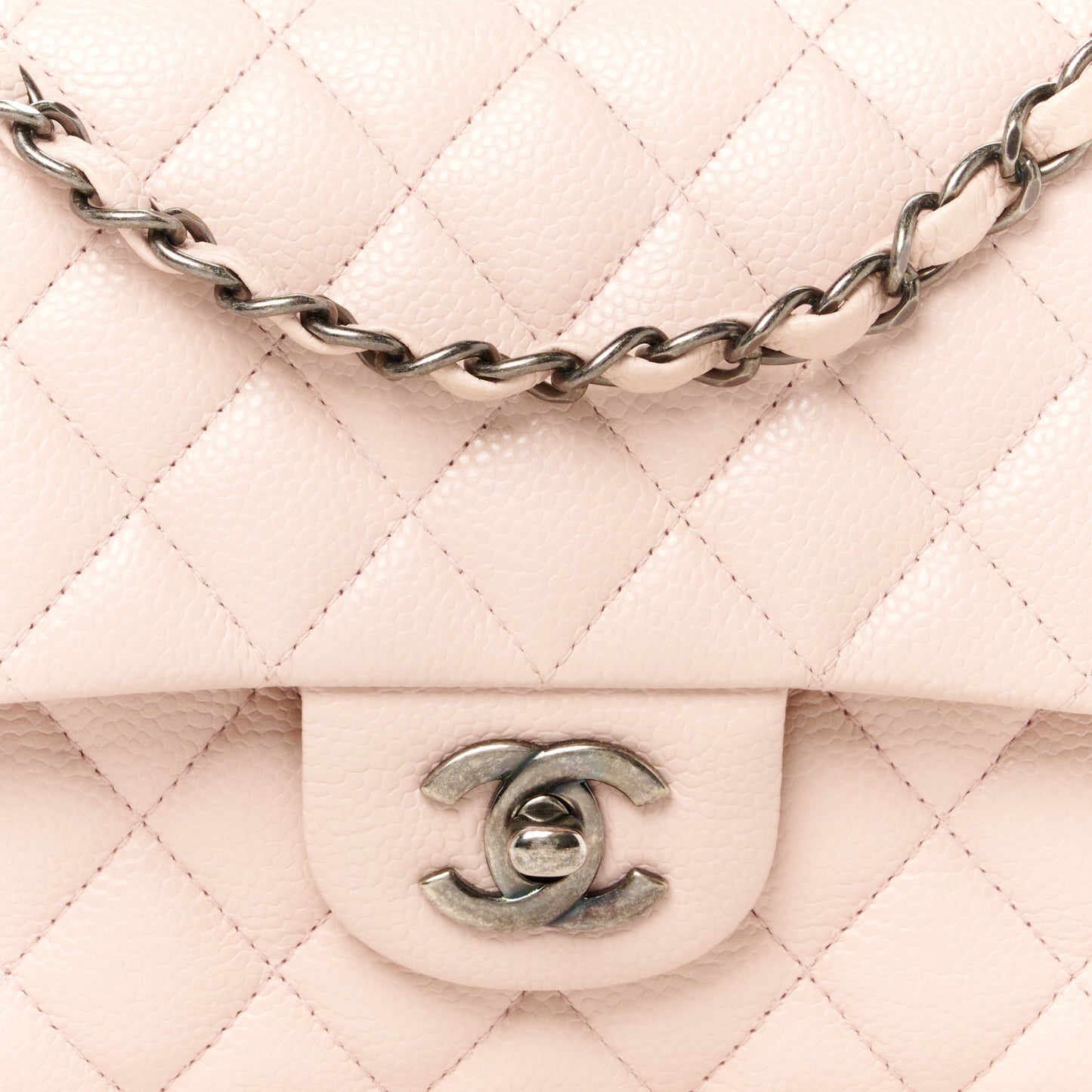 Caviar Quilted Medium Double Flap Light Pink