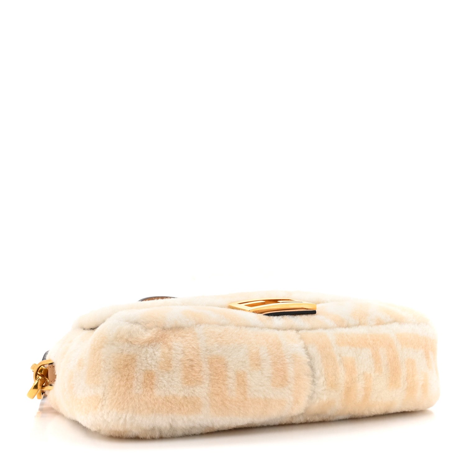 Fendi Shearling Vitello Dolce Macro FF 1974 Baguette White Ice Cuoio Miele Scuro 4 of 11
