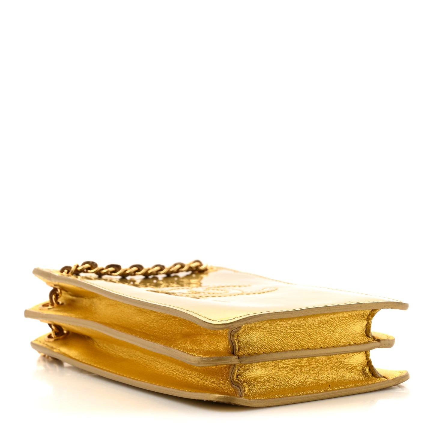 Patent Crossbody CC Phone Holder Gold