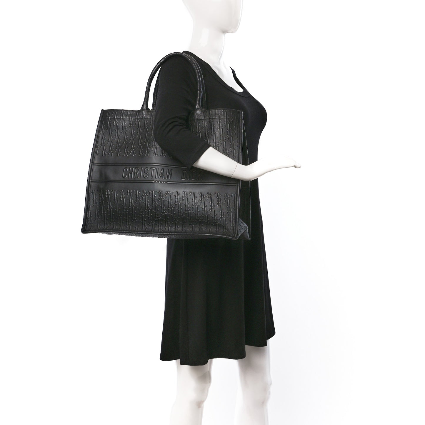 Oblique Calfskin Embossed Large Book Tote Black